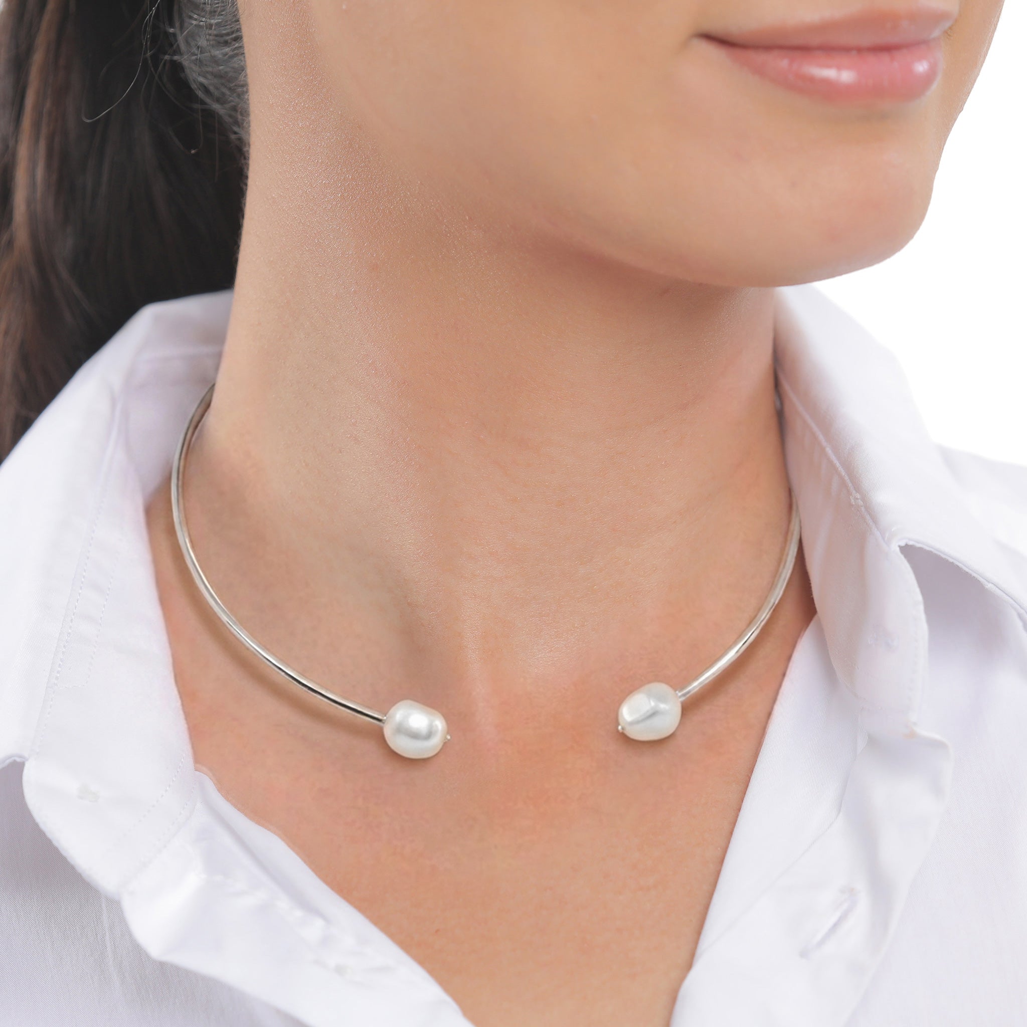 Silber - Elli PREMIUM | Halsreif | Mit Perlen von Swarovski® (Weiß) | 925 Sterling Silber