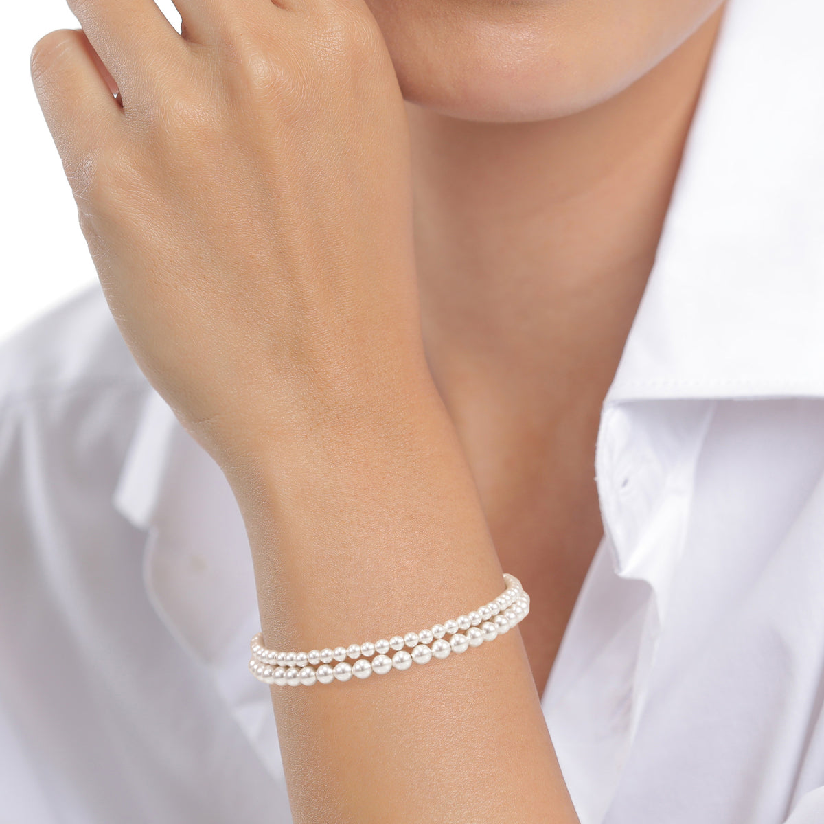 Silber - Elli | Armbandset | Mit Perlen von Swarovski® (Weiß) | 925 Sterling Silber