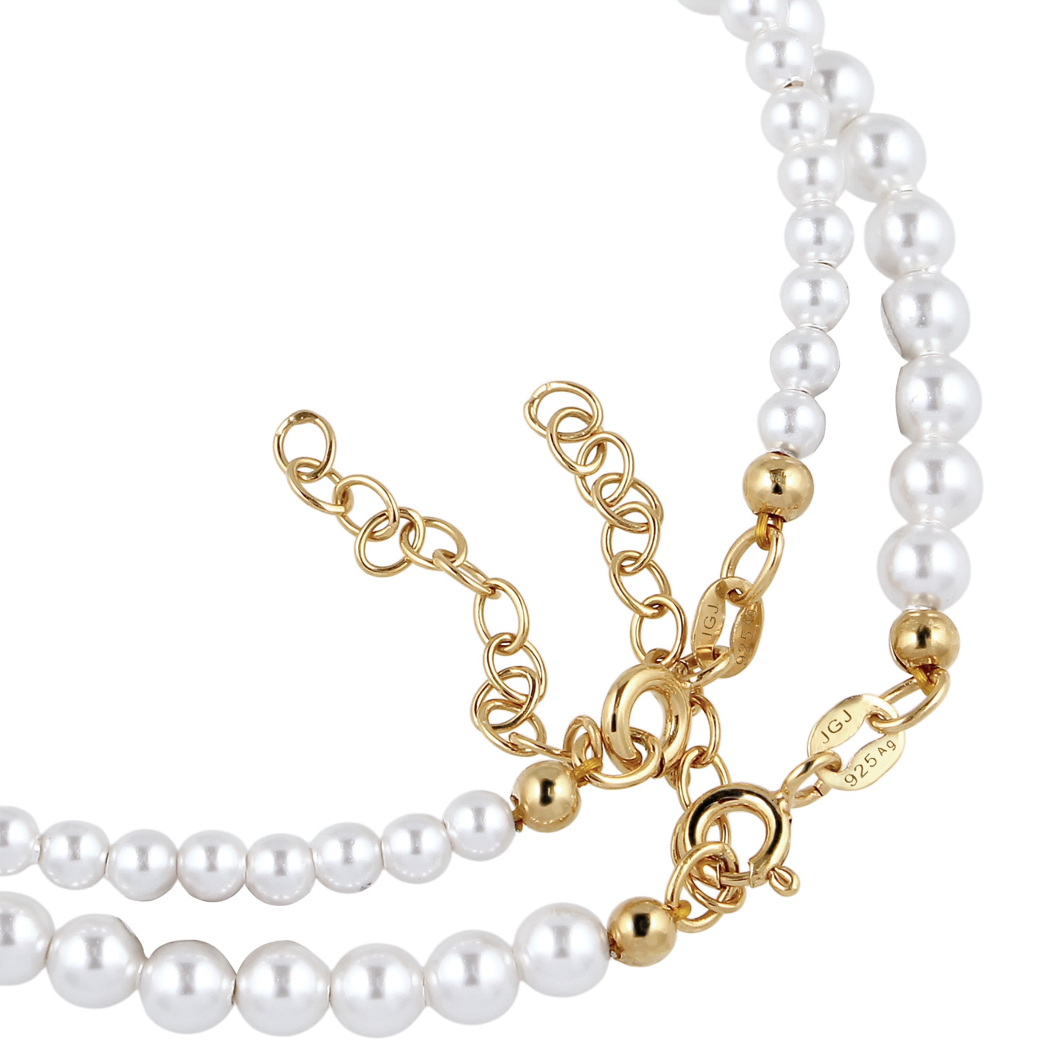 Gold - Elli | Armbandset | Mit Perlen von Swarovski® (Weiß) | 925 Sterling Silber vergoldet