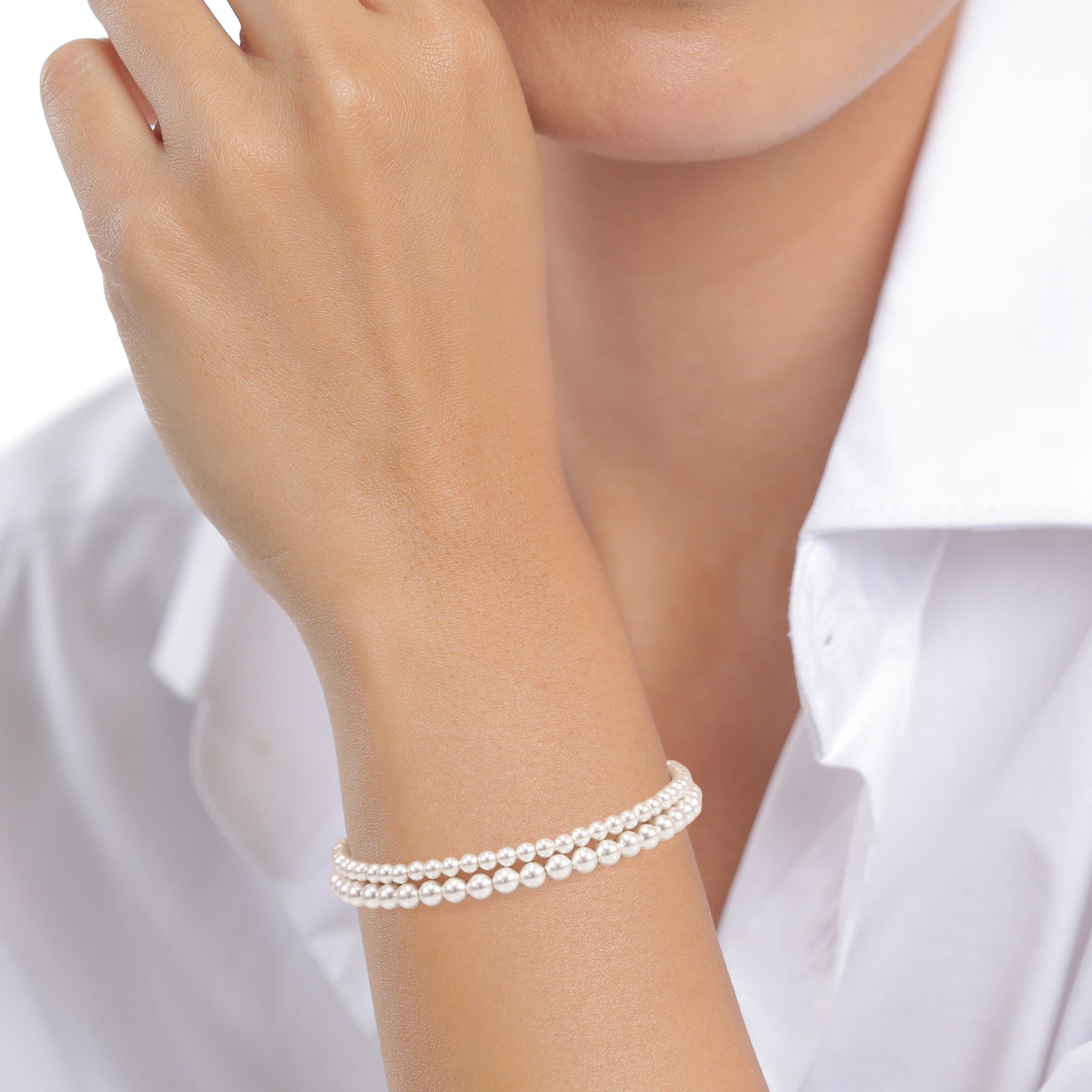 Gold - Elli | Armbandset | Mit Perlen von Swarovski® (Weiß) | 925 Sterling Silber vergoldet