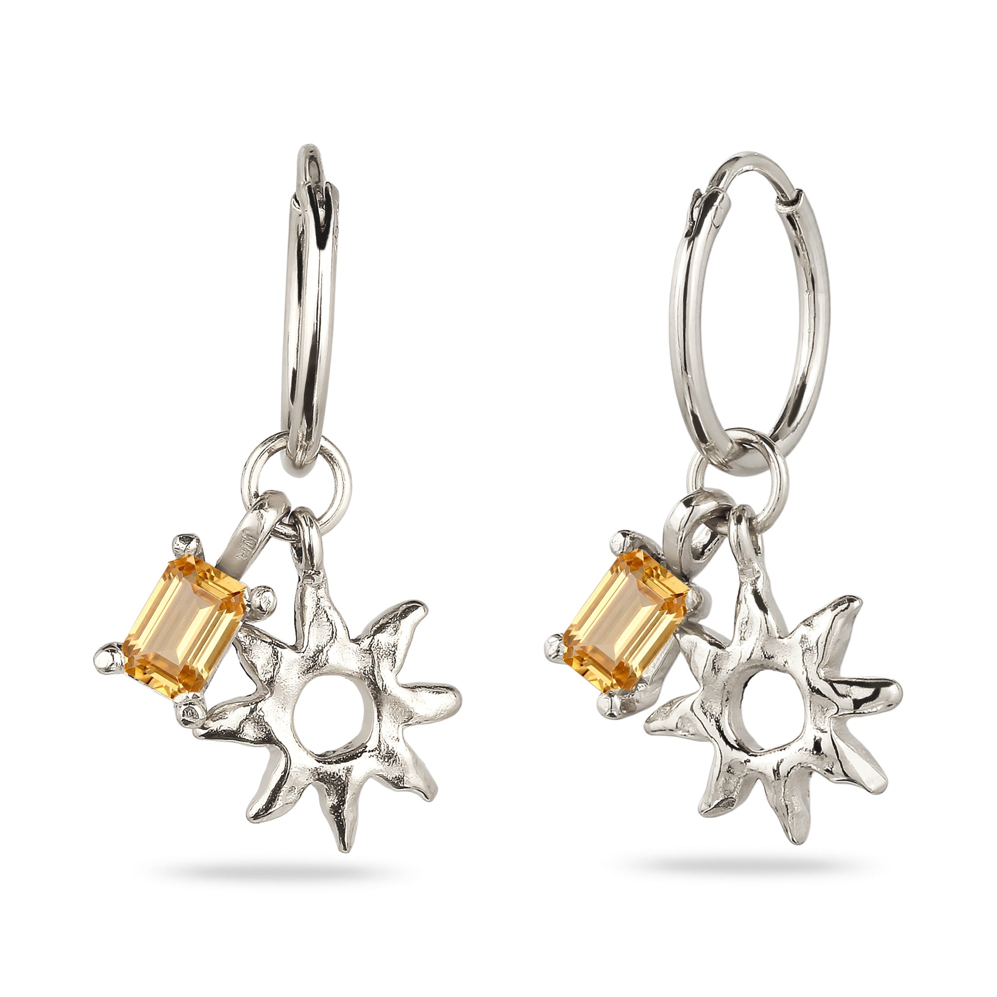 Silber - Elli | Creolen mit Sonne | Citrin (Gelb) | 925 Sterling Silber