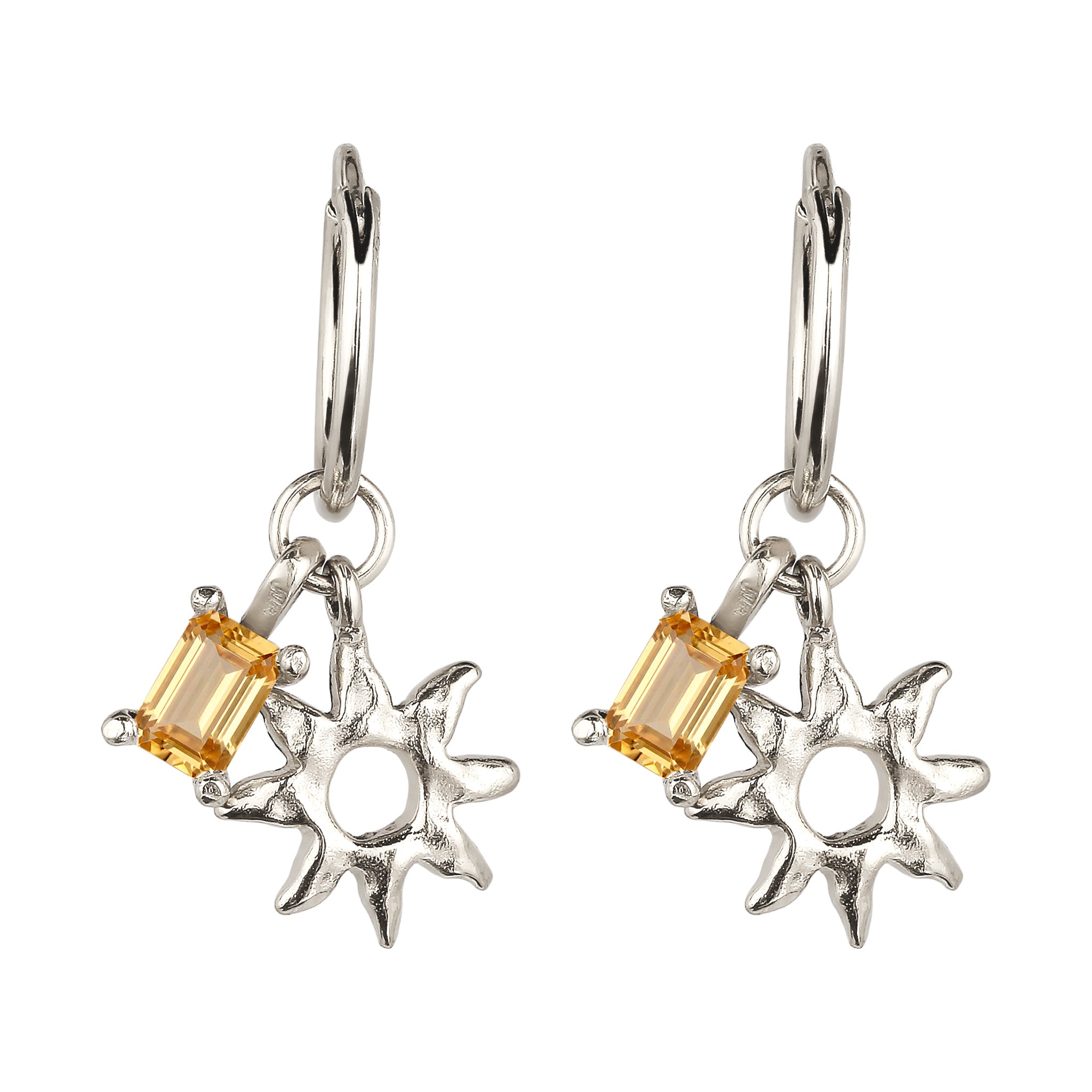 Silber - Elli | Creolen mit Sonne | Citrin (Gelb) | 925 Sterling Silber