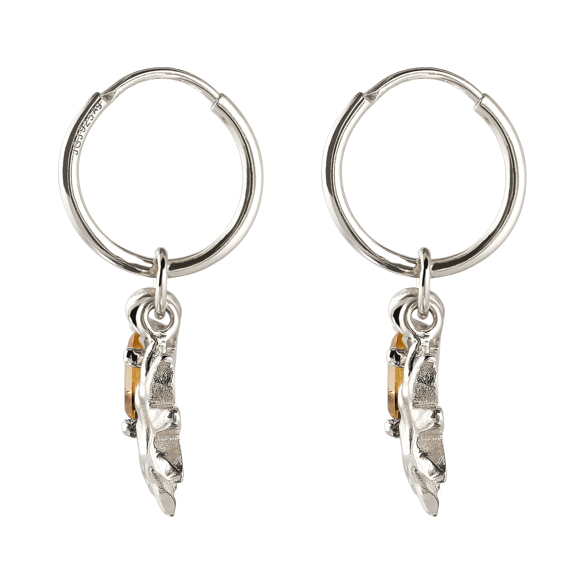Silber - Elli | Creolen mit Sonne | Citrin (Gelb) | 925 Sterling Silber