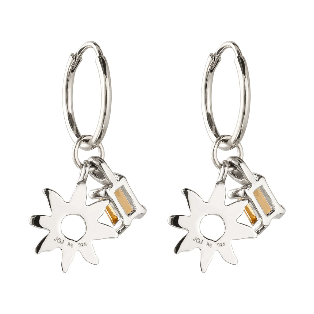 Silber - Elli | Creolen mit Sonne | Citrin (Gelb) | 925 Sterling Silber