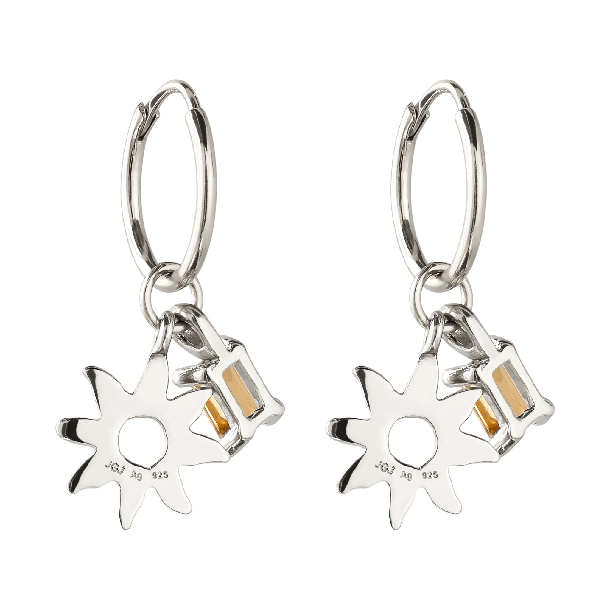 Silber - Elli | Creolen mit Sonne | Citrin (Gelb) | 925 Sterling Silber