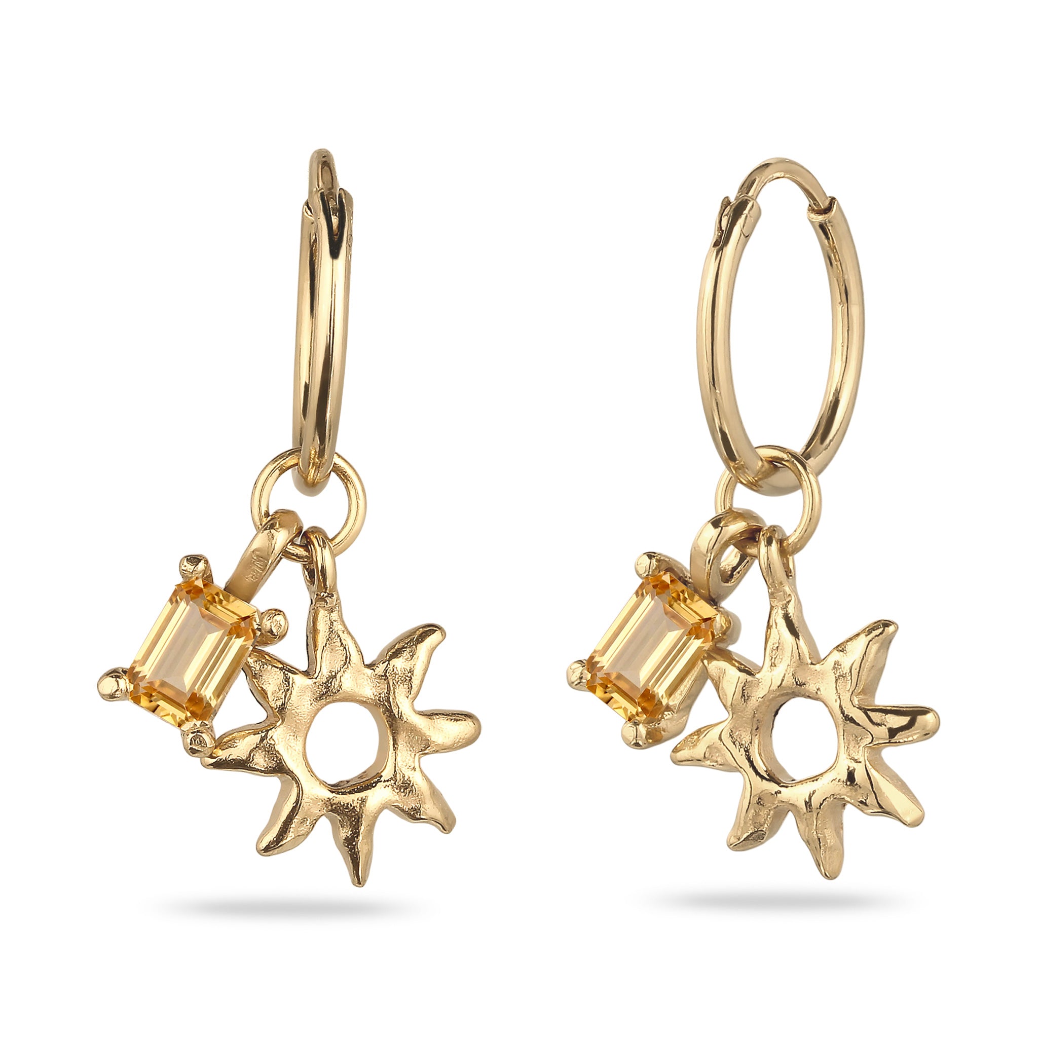Gold - Elli | Creolen Sonne mit Citrin (Gelb) | 925 Sterling Silber vergoldet