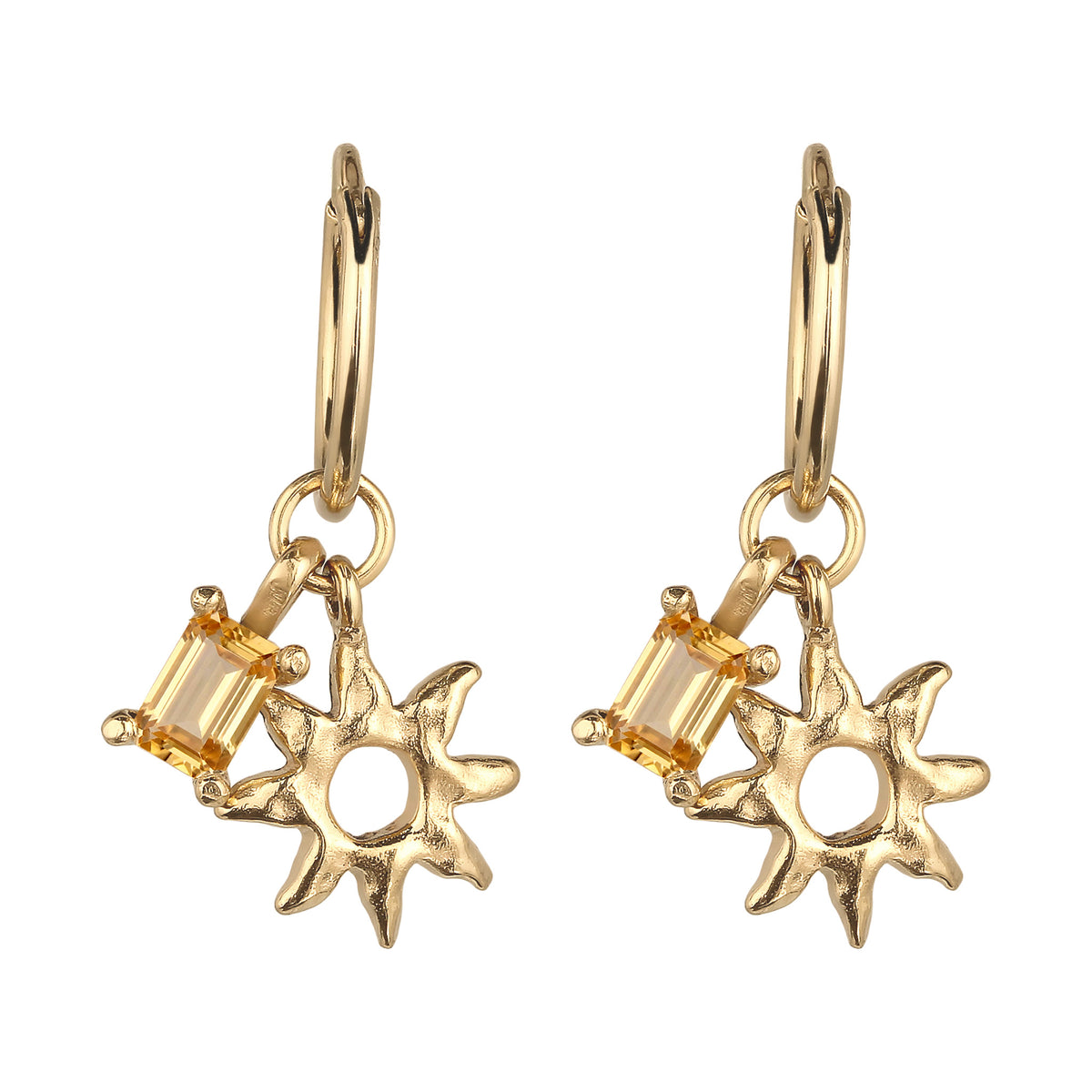 Gold - Elli | Creolen Sonne mit Citrin (Gelb) | 925 Sterling Silber vergoldet