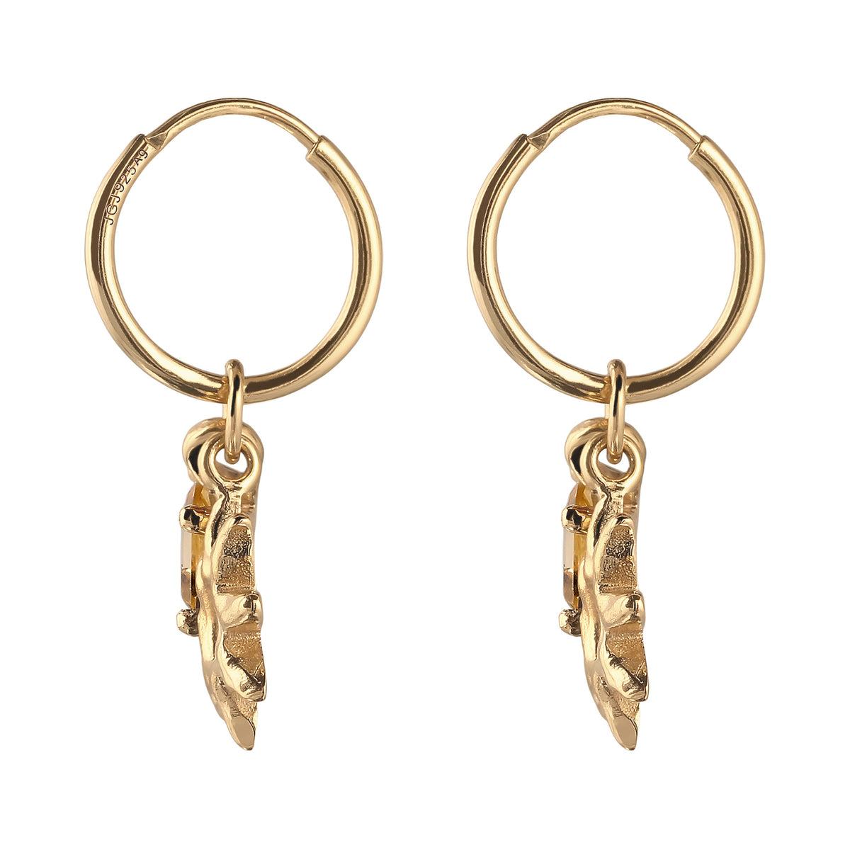 Gold - Elli | Creolen Sonne mit Citrin (Gelb) | 925 Sterling Silber vergoldet