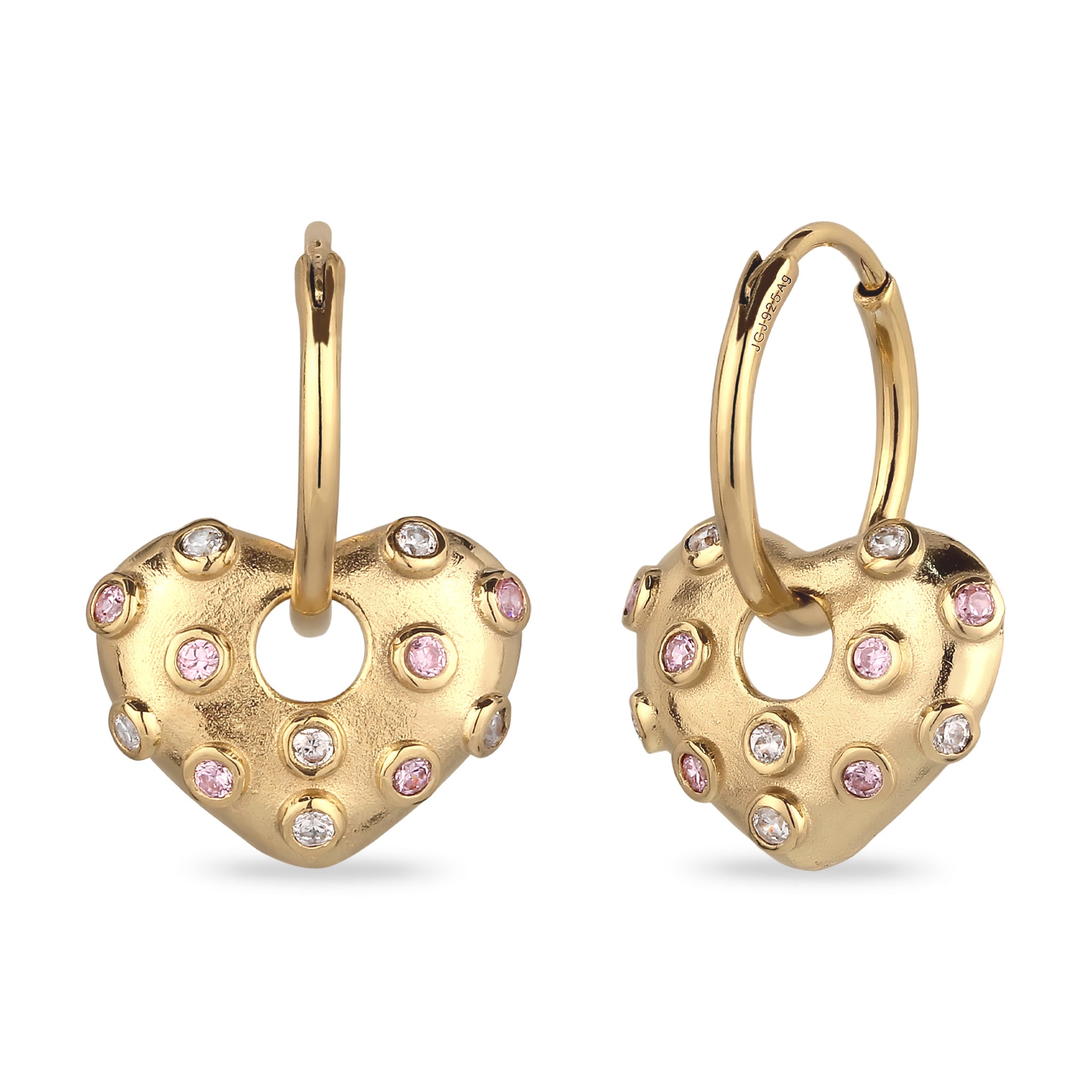 Gold - Elli | Creolen Herz | Zirkonia (Rosa) & Zirkonia (Weiß) | 925 Sterling Silber vergoldet