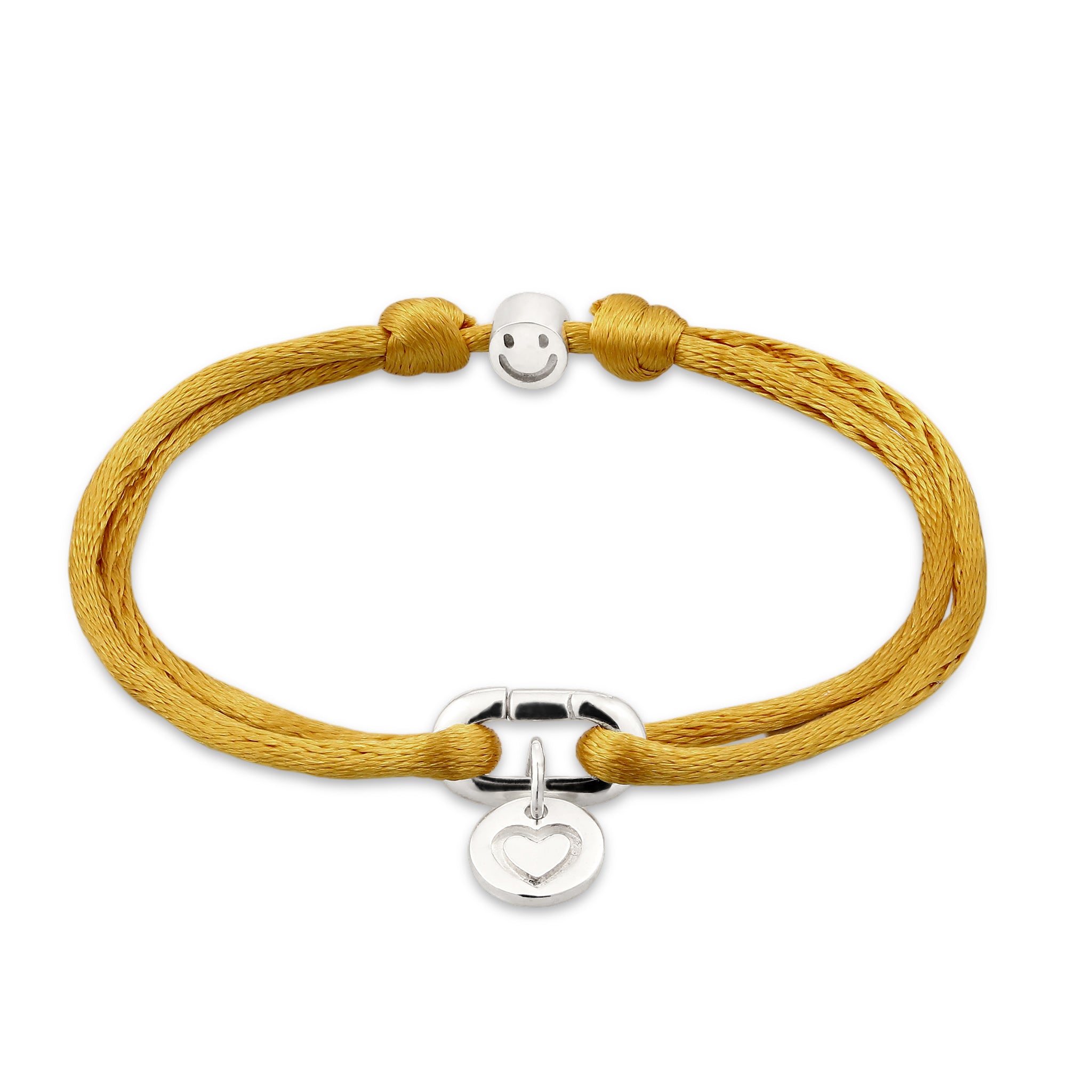 Gelb - Elli | Armband Herz & Smiling Face | Satin (Gelb) | 925 Sterling Silber
