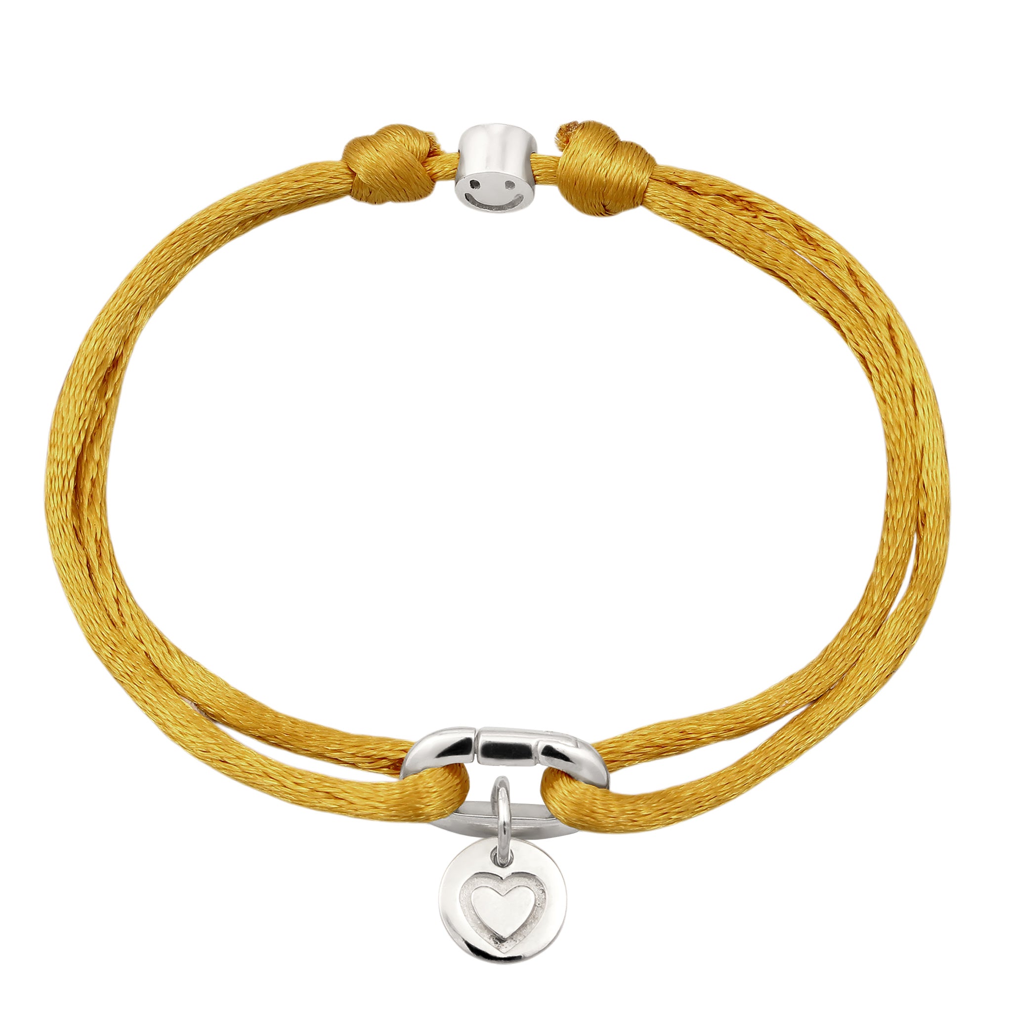 Gelb - Elli | Armband Satin Smiling Face Herz | 925 Sterling Silber