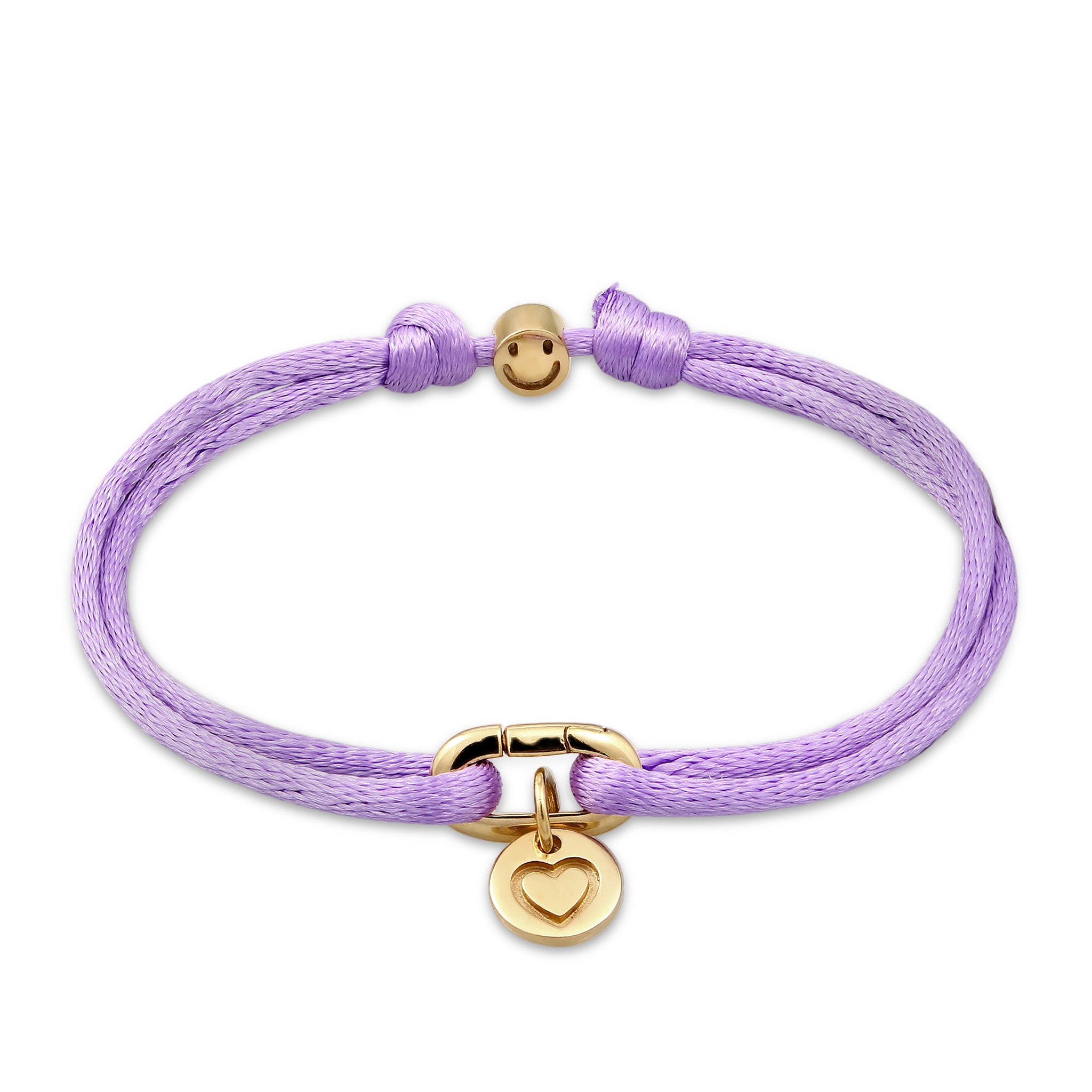 Lila - Elli | Armband Satin Smiling Face | Herz | 925 Sterling Silber vergoldet