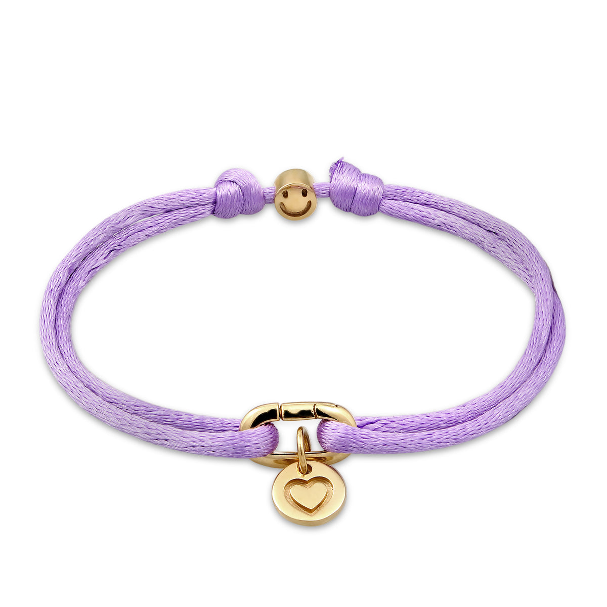 Lila - Elli | Armband Herz & Smiling Face | Satin (Lila) | 925 Sterling Silber vergoldet