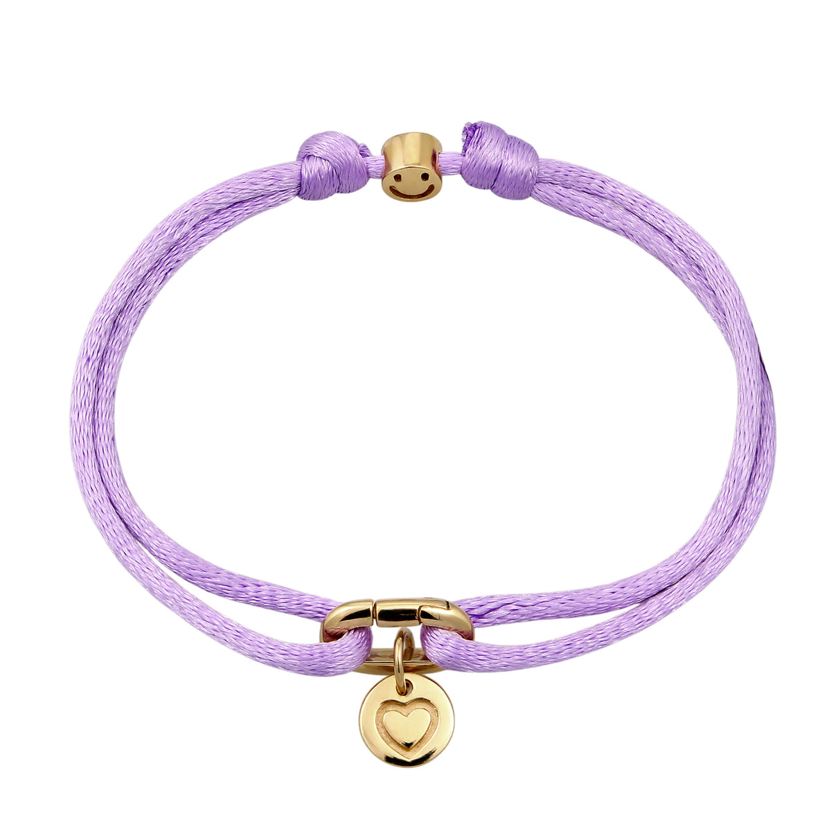 Lila - Elli | Armband Herz & Smiling Face | Satin (Lila) | 925 Sterling Silber vergoldet