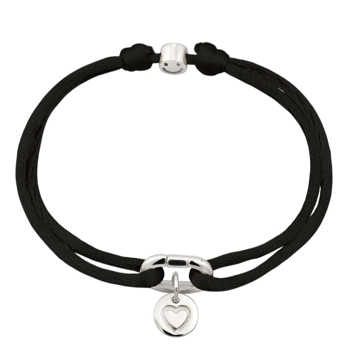 Schwarz - Elli | Armband Herz & Smiling Face | Satin (Rot) | 925 Sterling Silber vergoldet