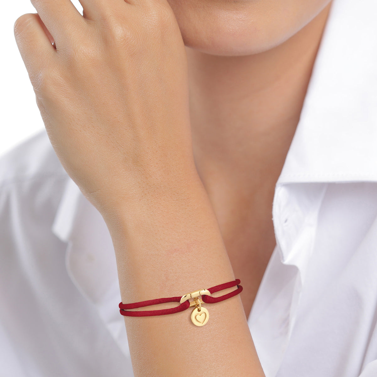 Rot - Elli | Armband Herz & Smiling Face | Satin (Schwarz) | 925 Sterling Silber
