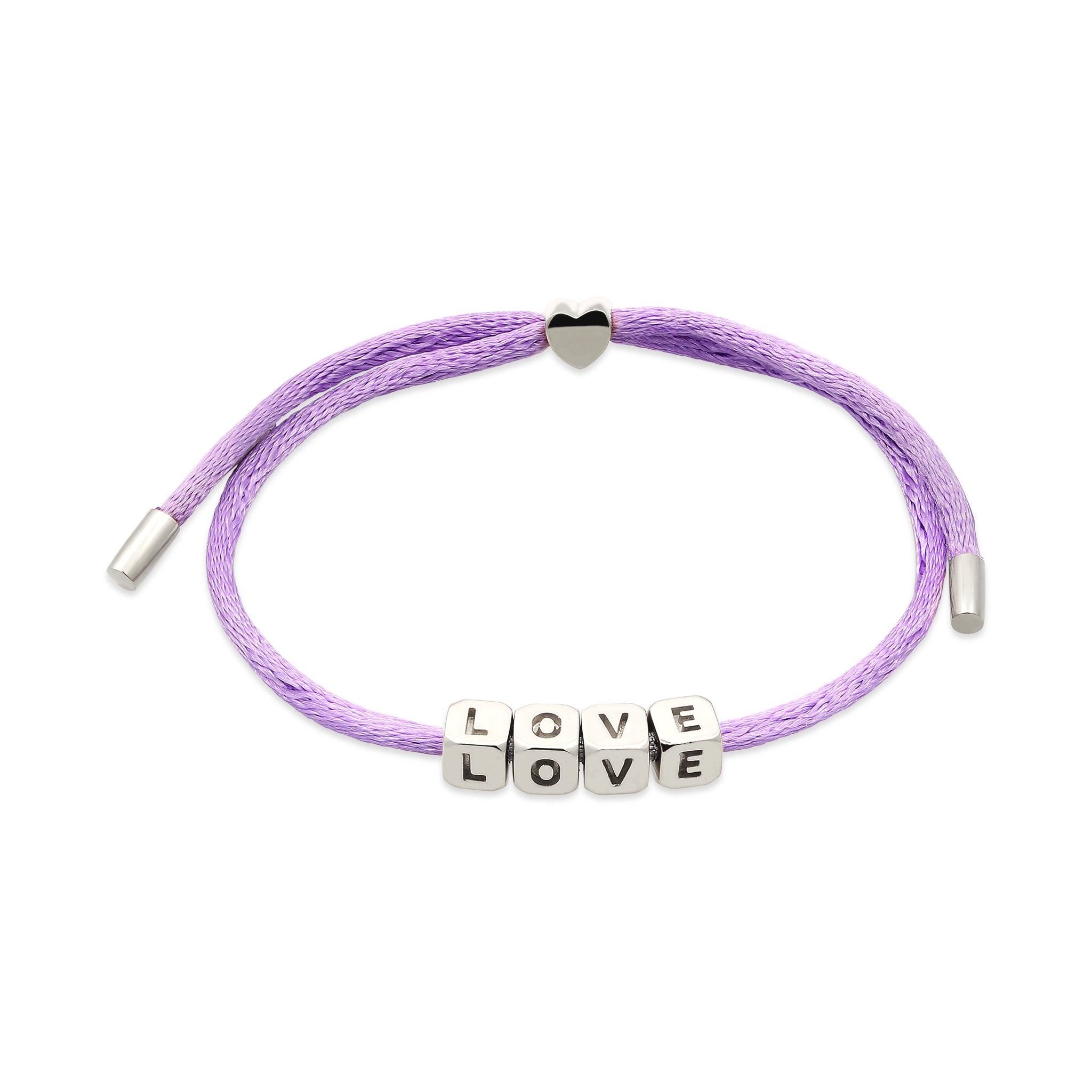 Silber - Elli | Armband Würfel LOVE | Satin (Lila) | 925 Sterling Silber