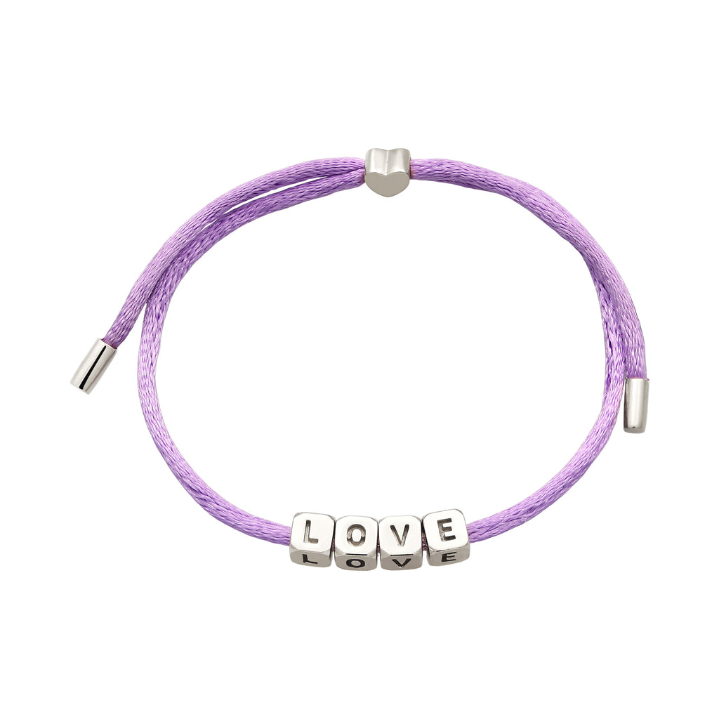 Silber - Elli | Armband Würfel LOVE | Satin (Lila) | 925 Sterling Silber