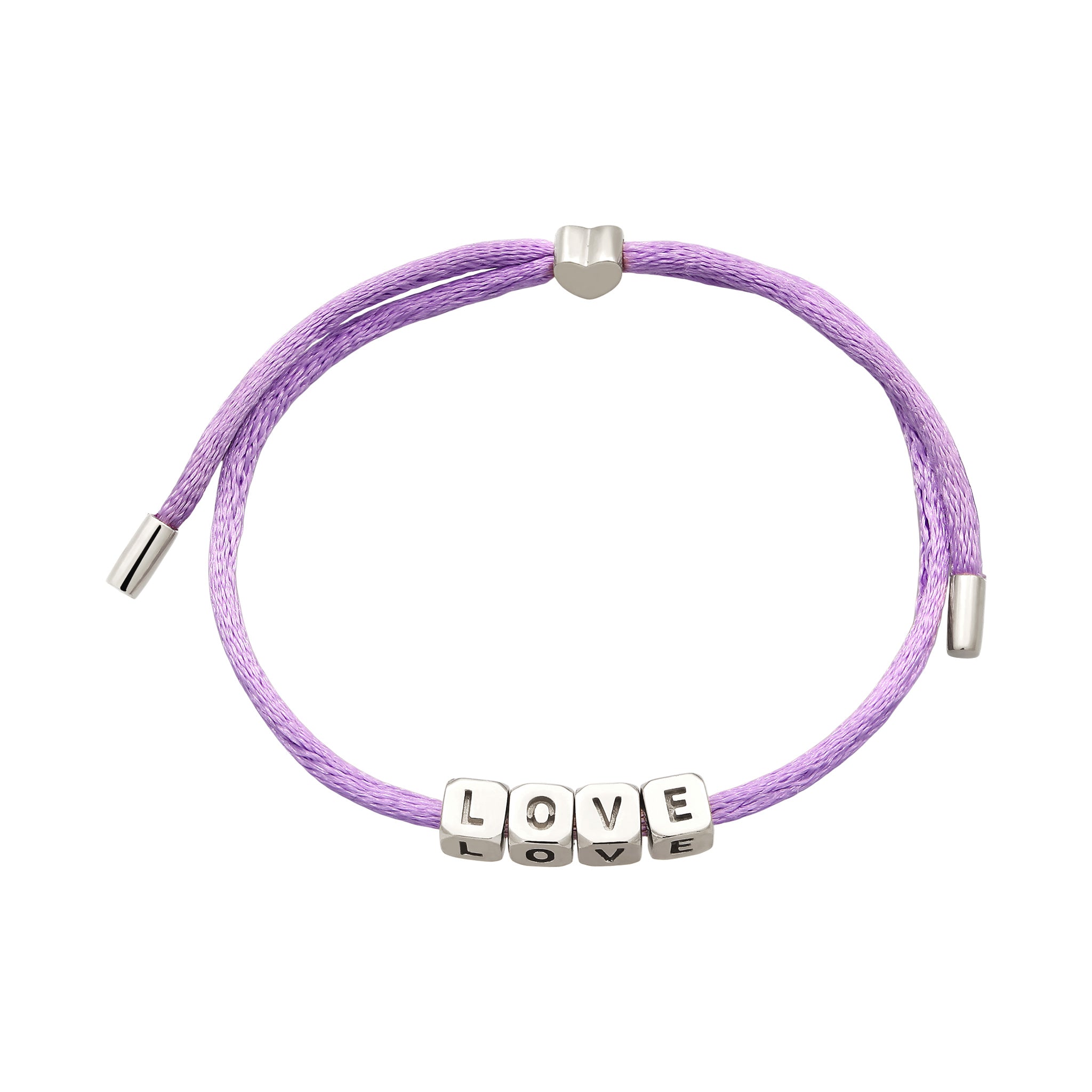 Silber - Elli | Armband Würfel LOVE | Satin (Lila) | 925 Sterling Silber