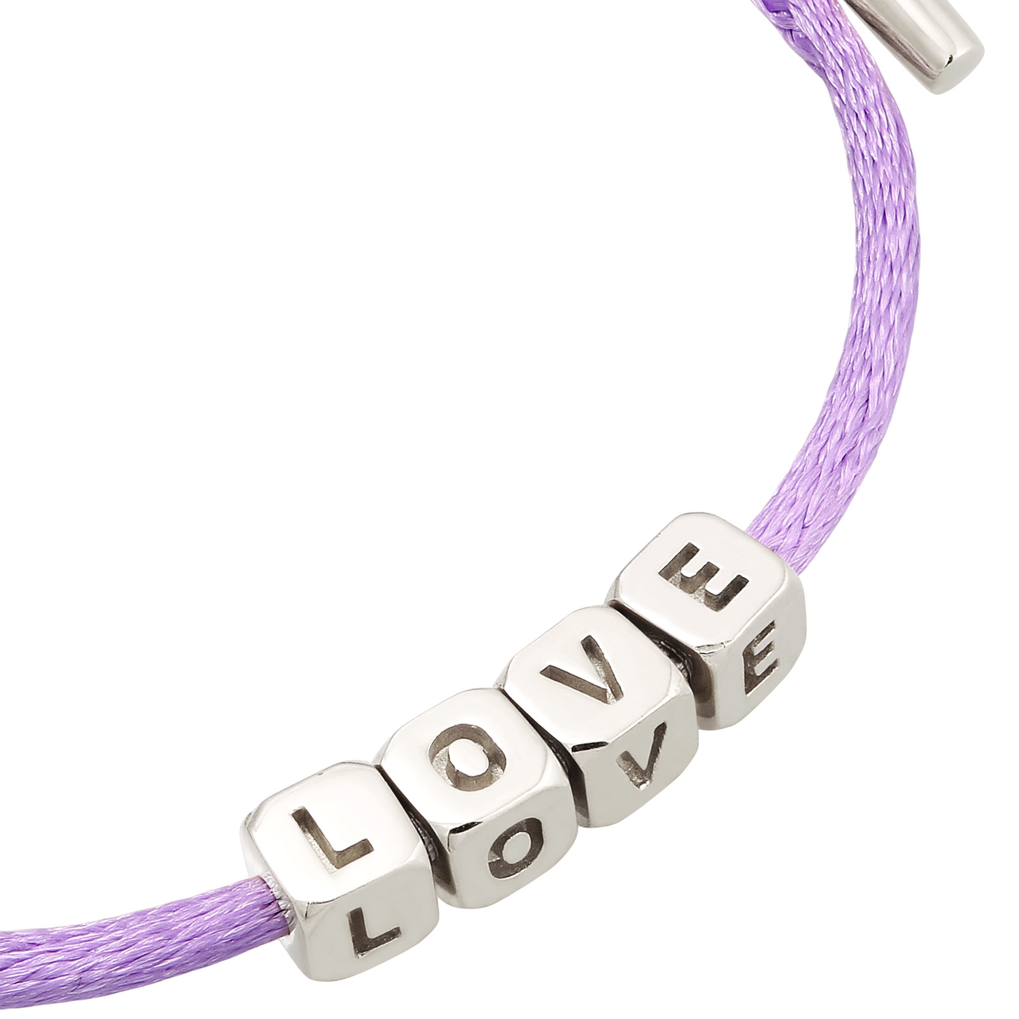 Silber - Elli | Armband Würfel LOVE | Satin (Lila) | 925 Sterling Silber