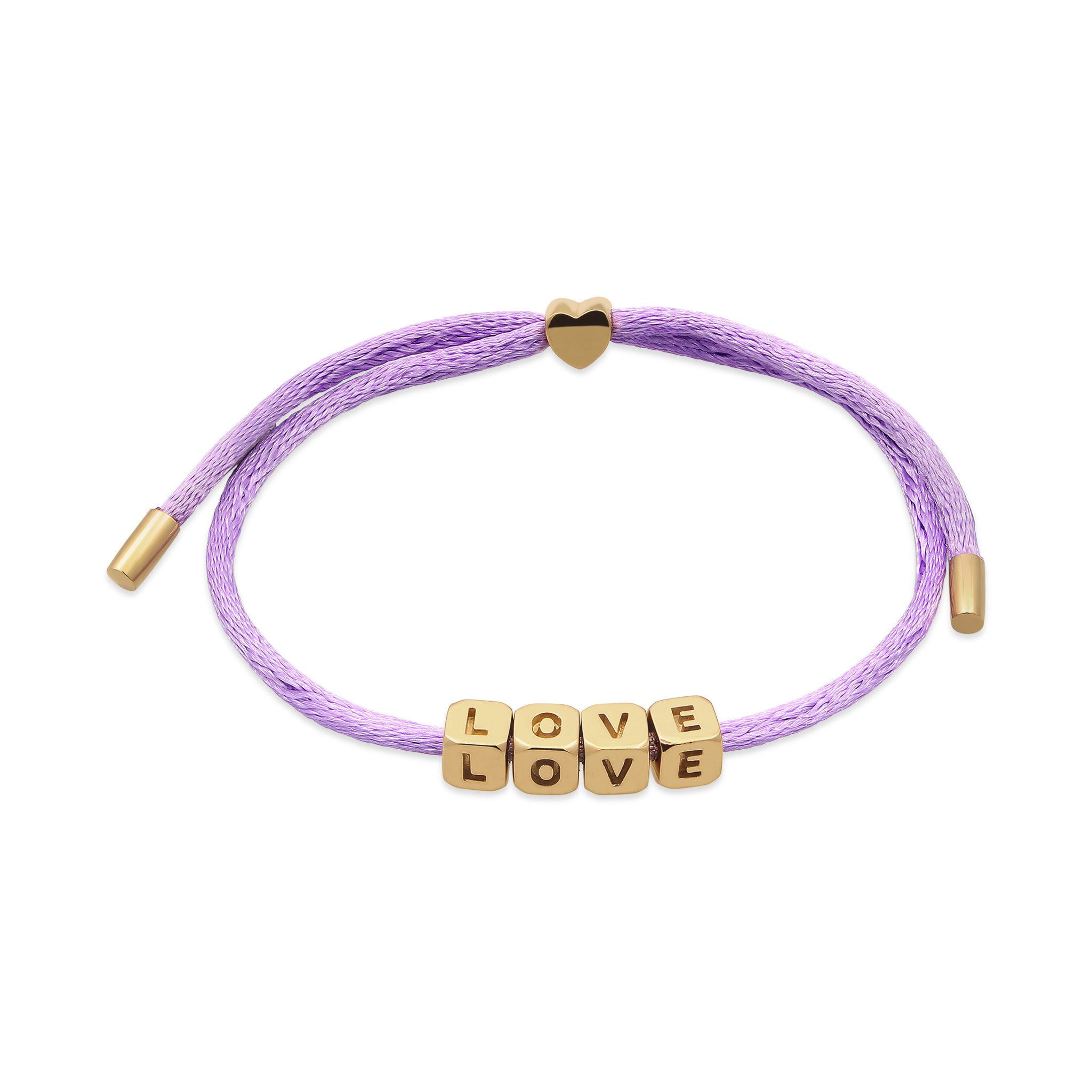 Gold - Elli | Armband Würfel LOVE | Satin (Lila) | 925 Sterling Silber vergoldet