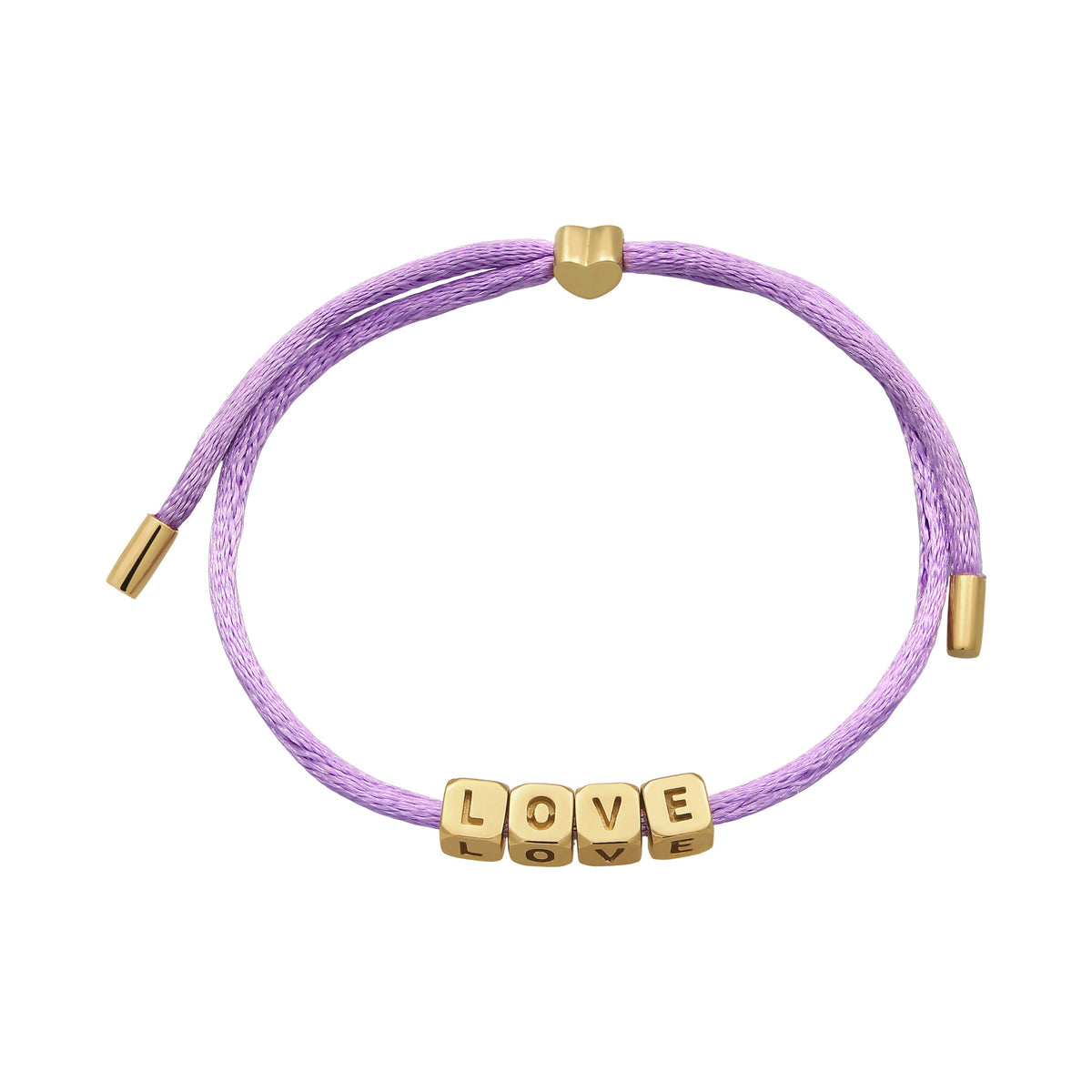 Gold - Elli | Armband Würfel LOVE | Satin (Lila) | 925 Sterling Silber vergoldet