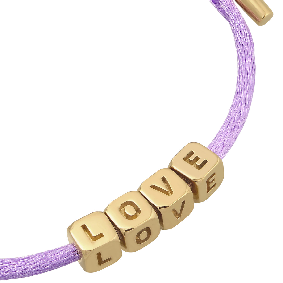 Gold - Elli | Armband Würfel LOVE | Satin (Lila) | 925 Sterling Silber vergoldet