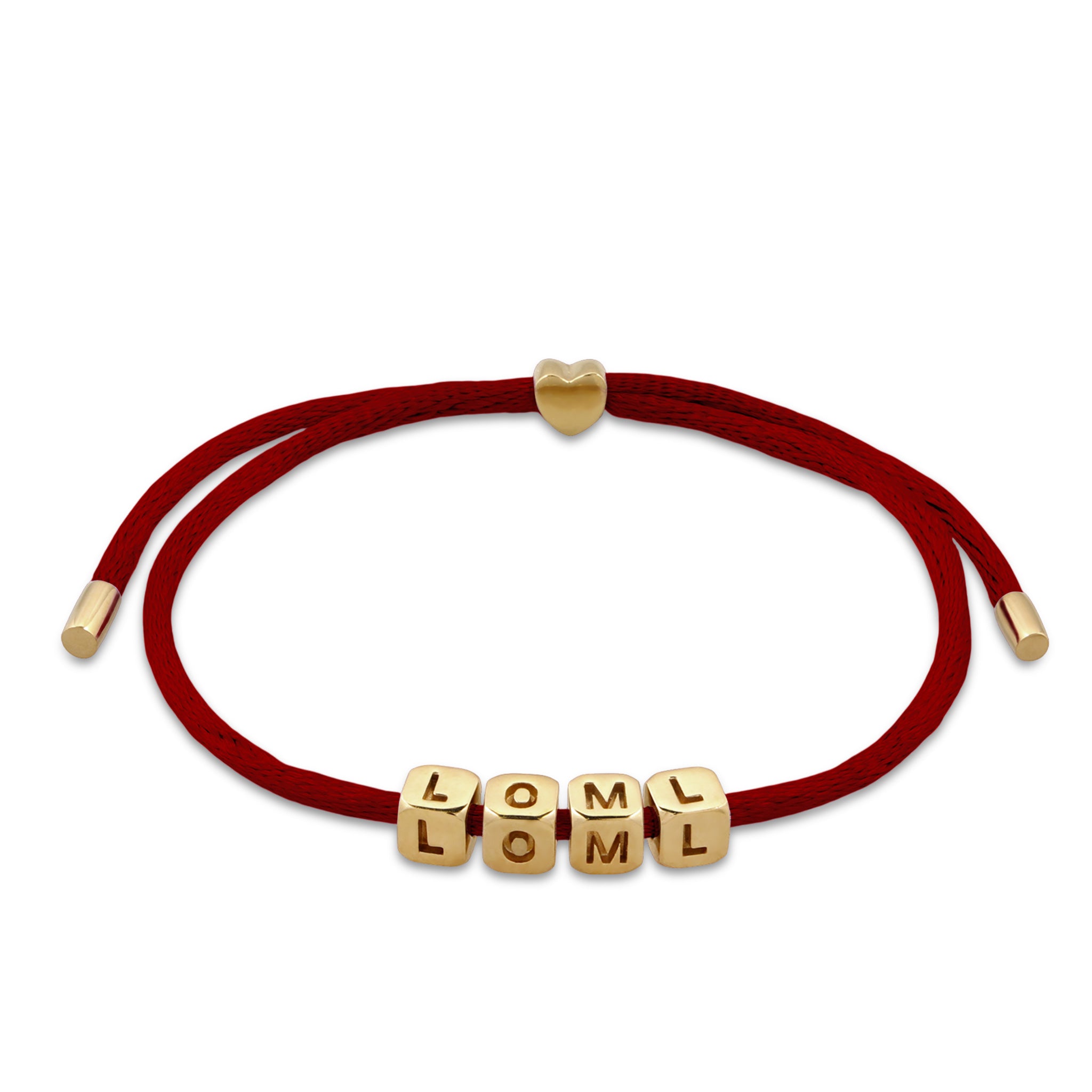 Rot - Elli | Armband Würfel LOLM | Satin (Rot) | 925 Sterling Silber vergoldet