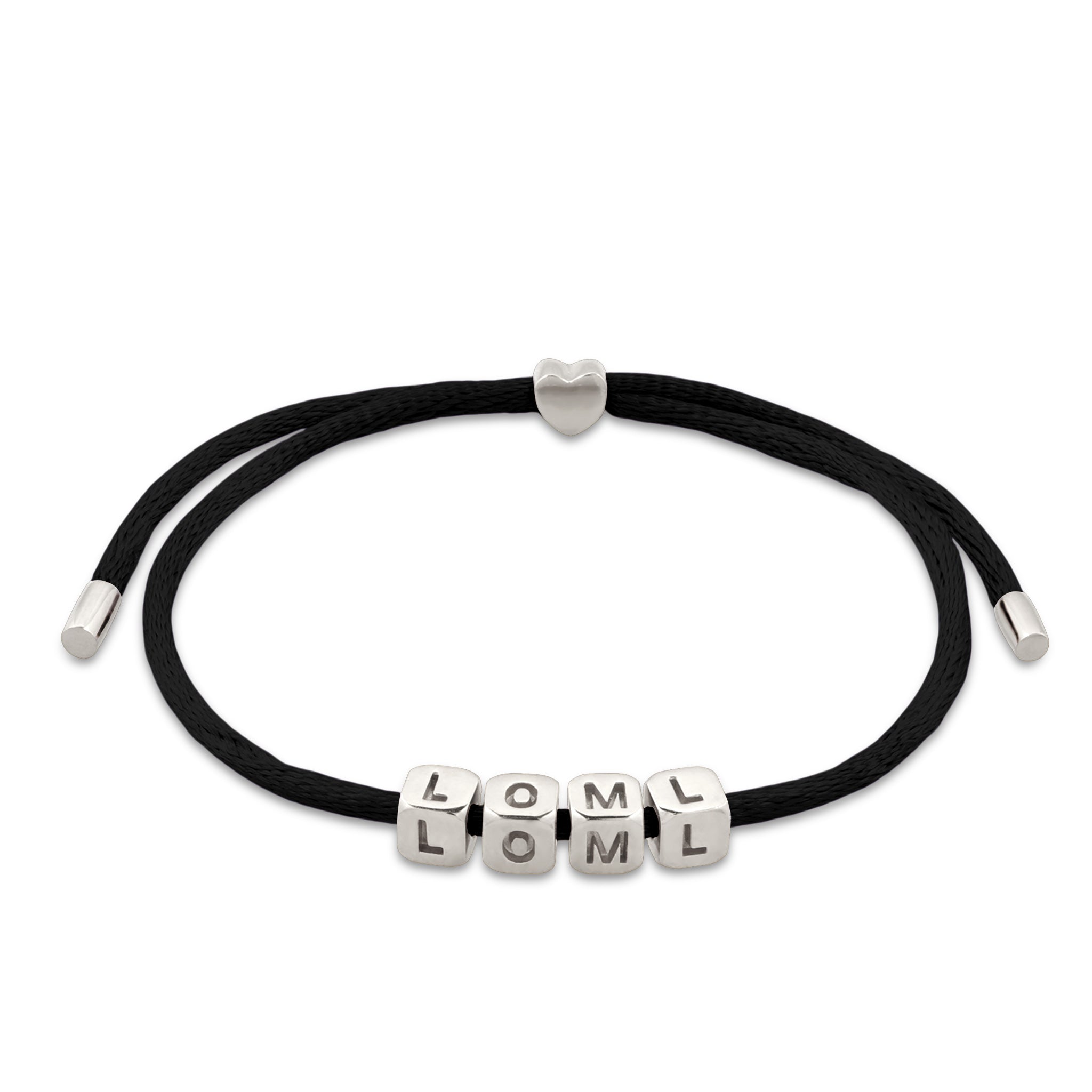 Schwarz - Elli | Armband Herz | Satinband | 925 Sterling Silber