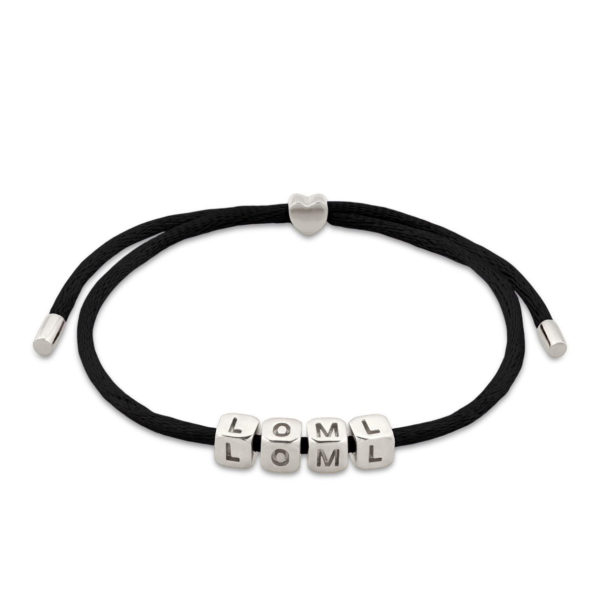 Schwarz - Elli | Armband Würfel LOLM | Satin (Schwarz) | 925 Sterling Silber