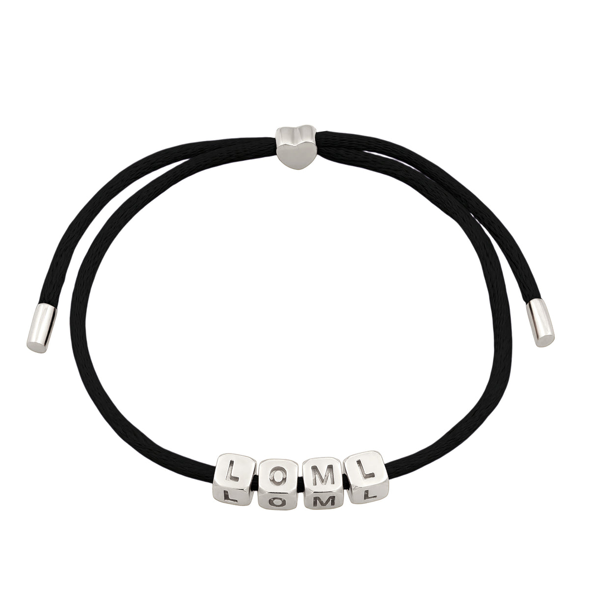 Schwarz - Elli | Armband Würfel LOLM | Satin (Schwarz) | 925 Sterling Silber