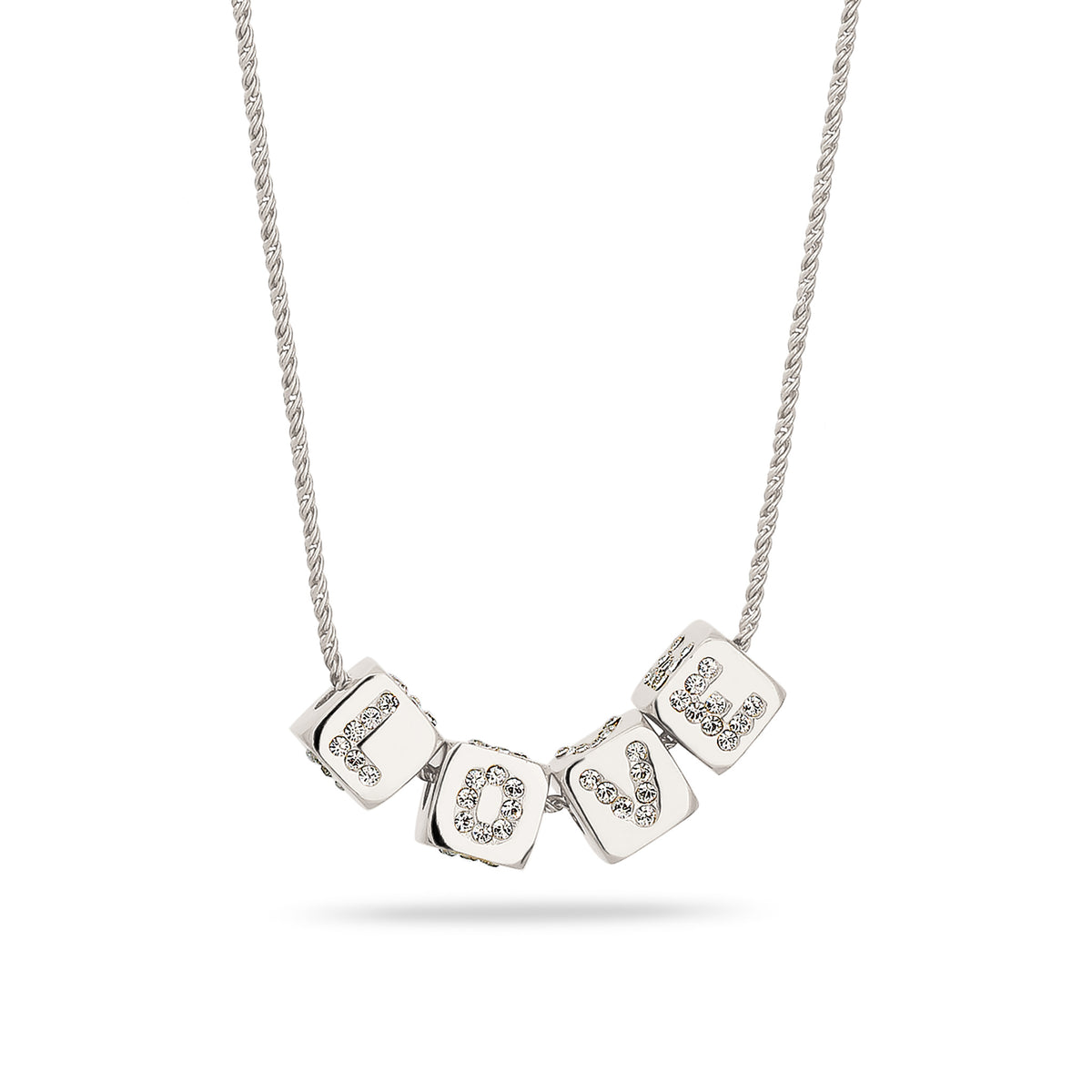 Silber - Elli | Halskette Würfel LOVE | Kristalle von Swarovski® (Weiß) | 925 Sterling Silber