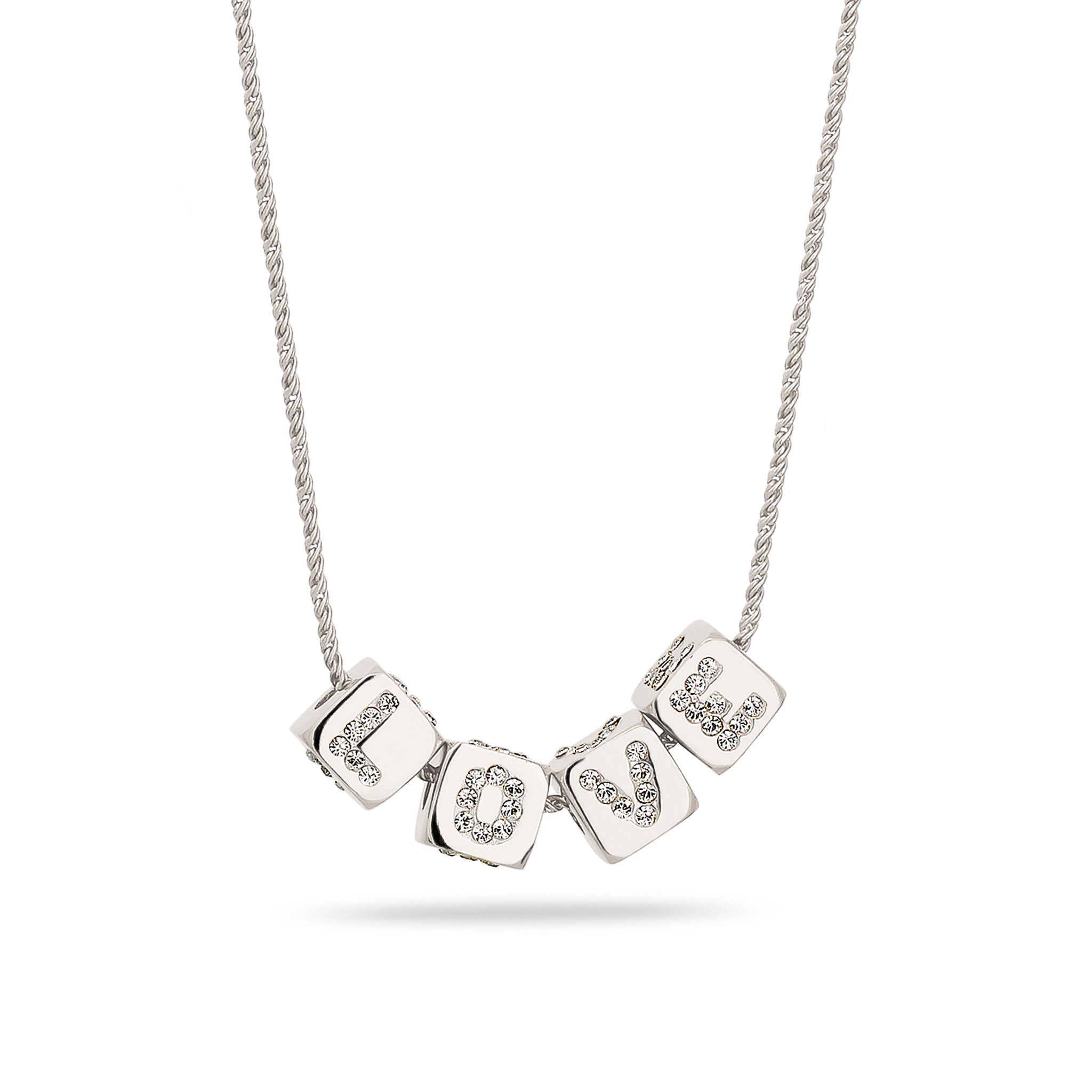 Silber - Elli | Halskette Würfel LOVE | Kristalle von Swarovski® (Weiß) | 925 Sterling Silber