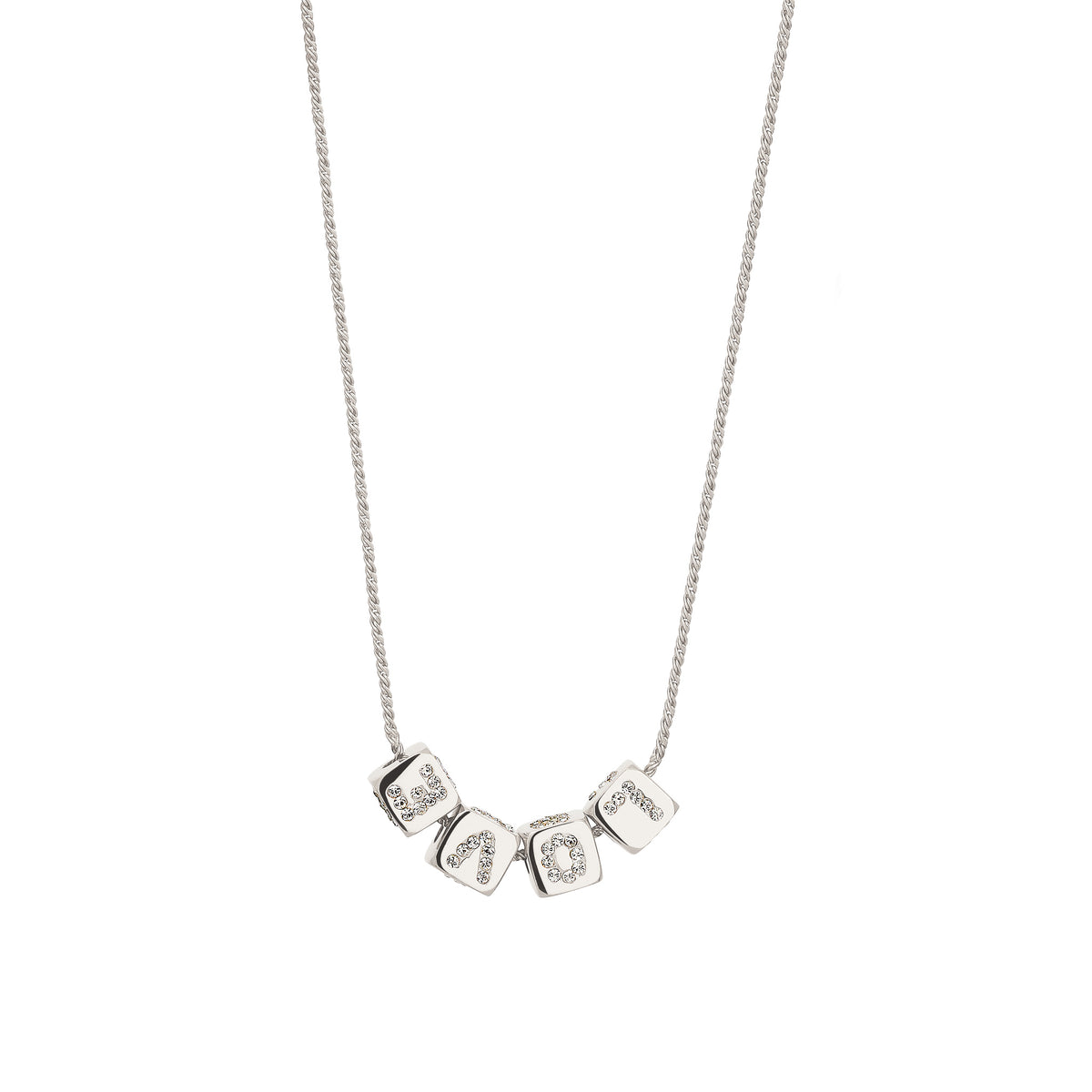 Silber - Elli | Halskette Würfel LOVE | Kristalle von Swarovski® (Weiß) | 925 Sterling Silber