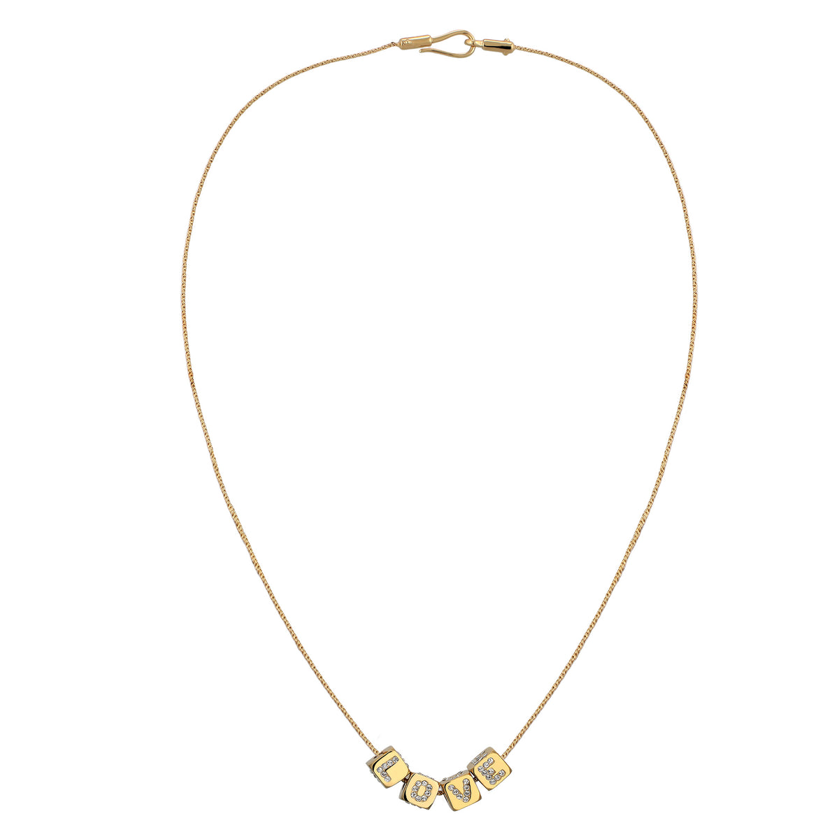 Gold - Elli | Halskette Würfel LOVE | Kristalle von Swarovski® (Weiß) | 925 Sterling Silber vergoldet