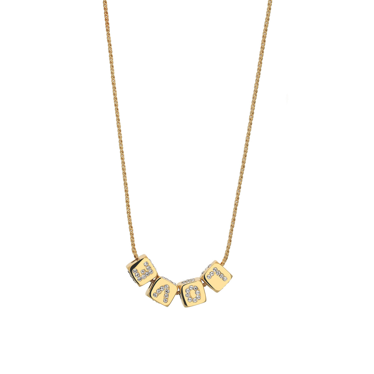 Gold - Elli | Halskette Würfel LOVE | Kristalle von Swarovski® (Weiß) | 925 Sterling Silber vergoldet