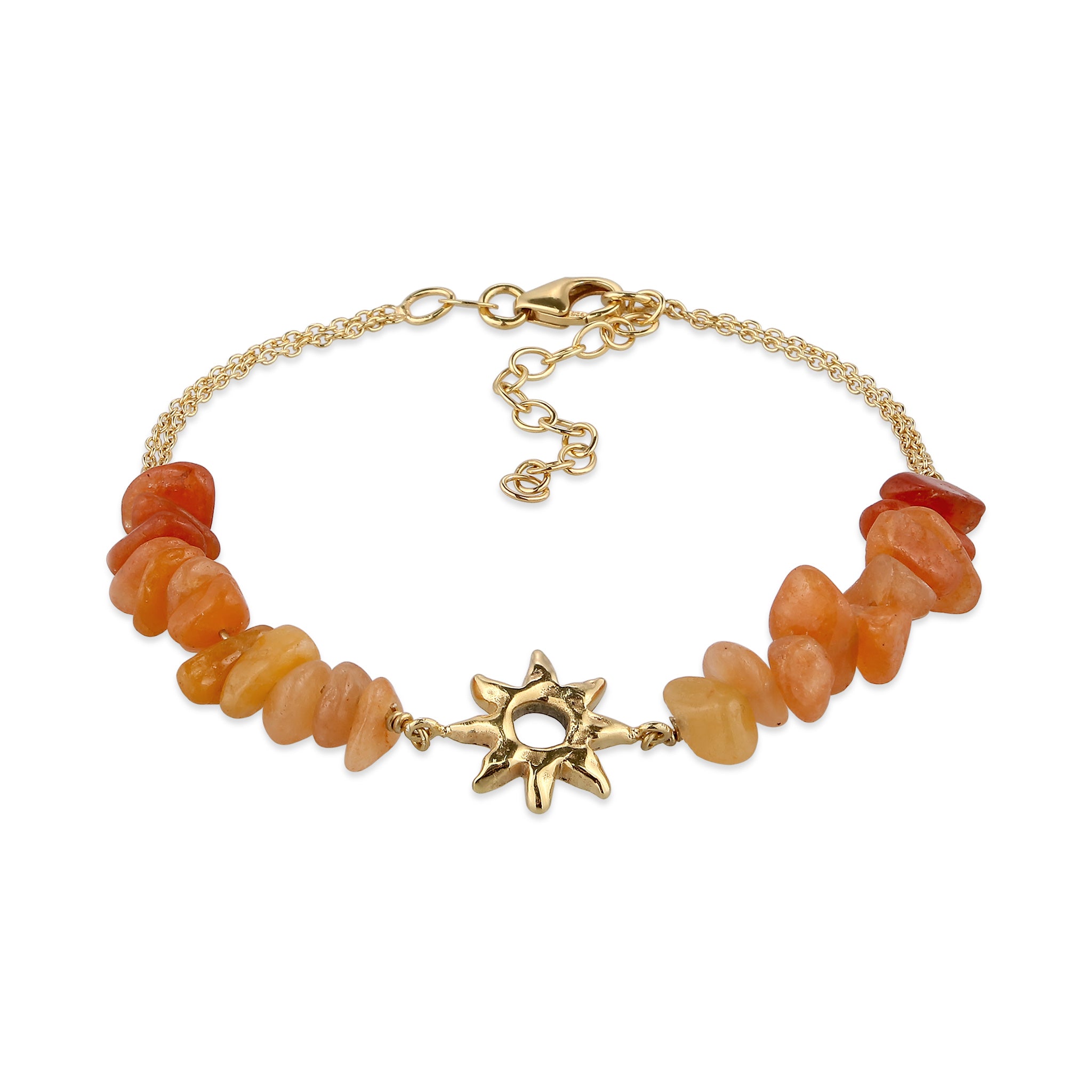 Gold - Elli | Armband mit Perlen Sonne | Aventurin (Braun) | 925 Sterling Silber vergoldet
