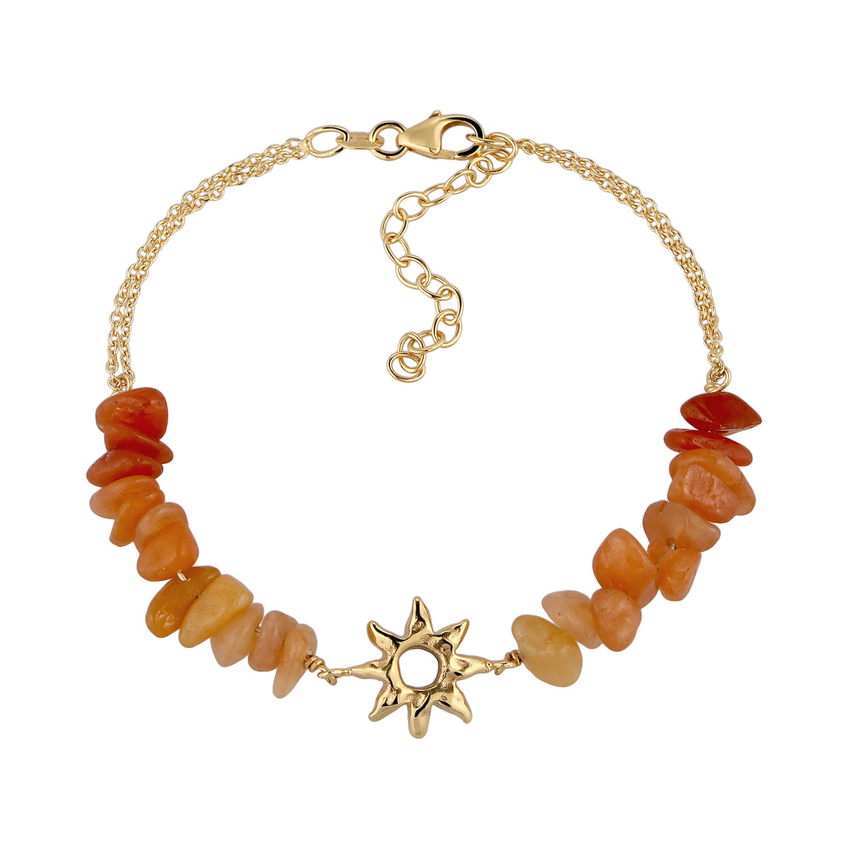 Gold - Elli | Armband mit Perlen Sonne | Aventurin (Braun) | 925 Sterling Silber vergoldet