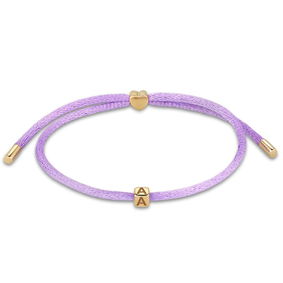 Lila - Elli | Armband Buchstabe A | Satin (Lila) | 925 Sterling Silber vergoldet
