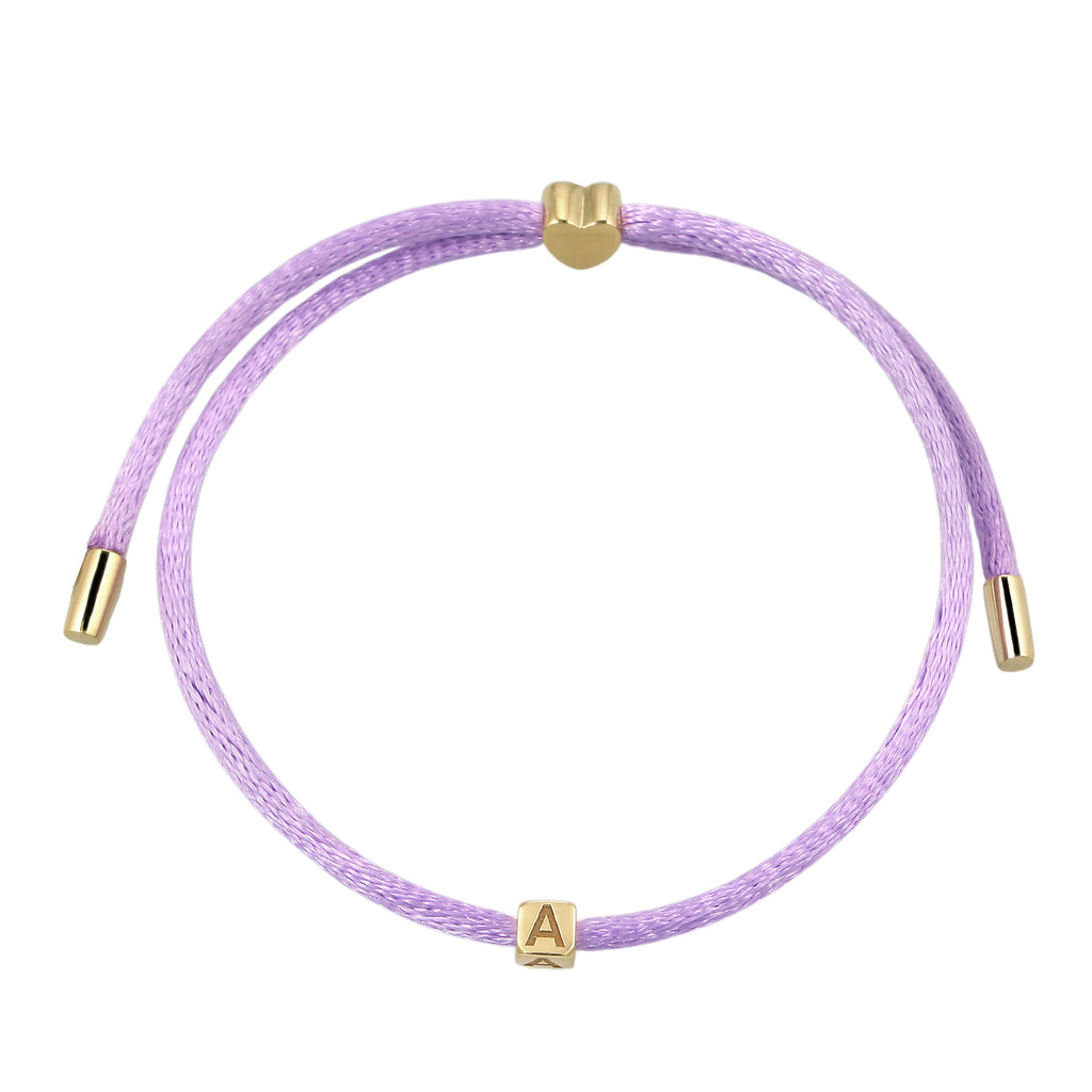 Lila - Elli | Armband Buchstabe A | Satin (Lila) | 925 Sterling Silber vergoldet
