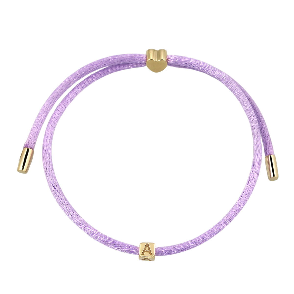 Lila - Elli | Armband Buchstabe A | Satin (Lila) | 925 Sterling Silber vergoldet