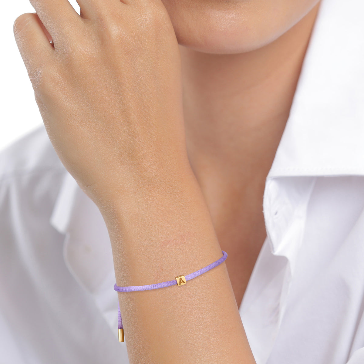 Lila - Elli | Armband Buchstabe A | Satin (Lila) | 925 Sterling Silber vergoldet