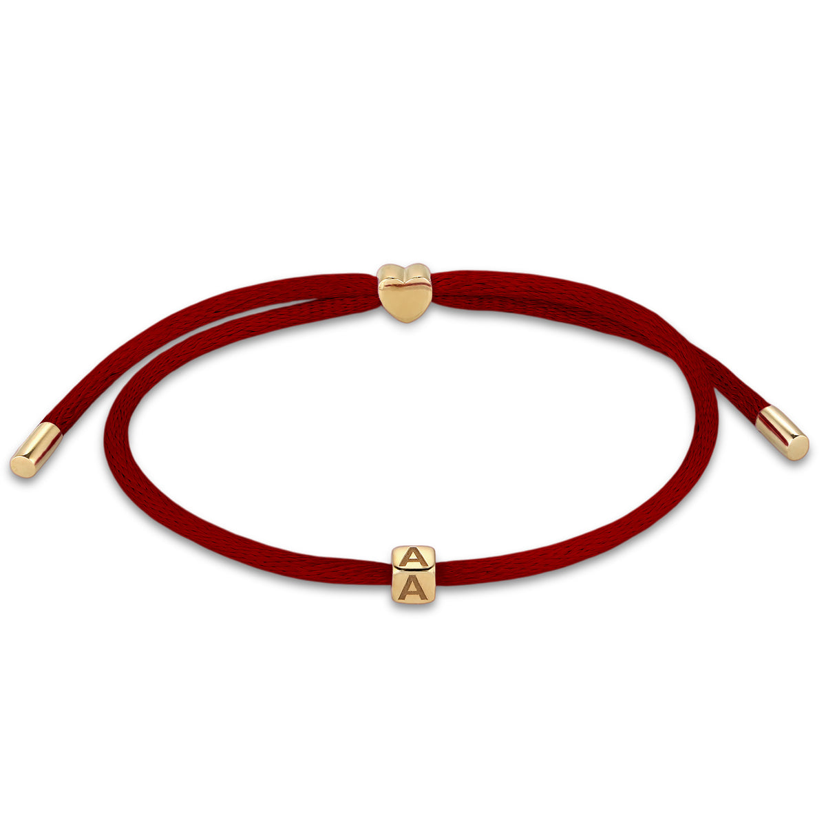 Rot - Elli | Armband Buchstabe A | Satin (Rot) | 925 Sterling Silber vergoldet