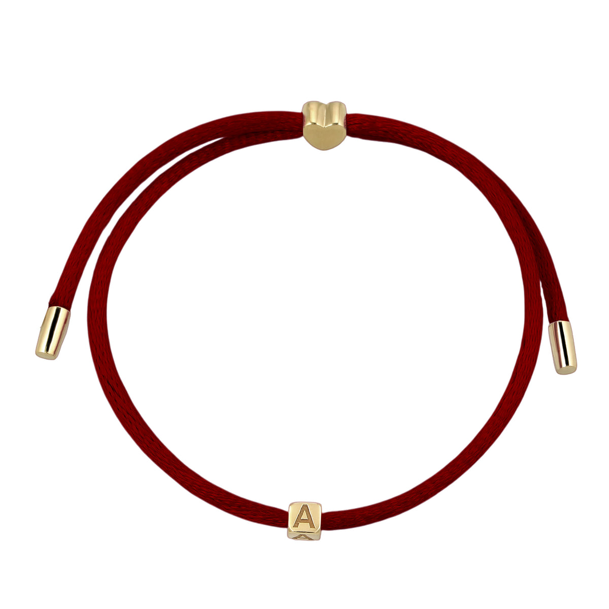 Rot - Elli | Armband Buchstabe A | Satin (Rot) | 925 Sterling Silber vergoldet