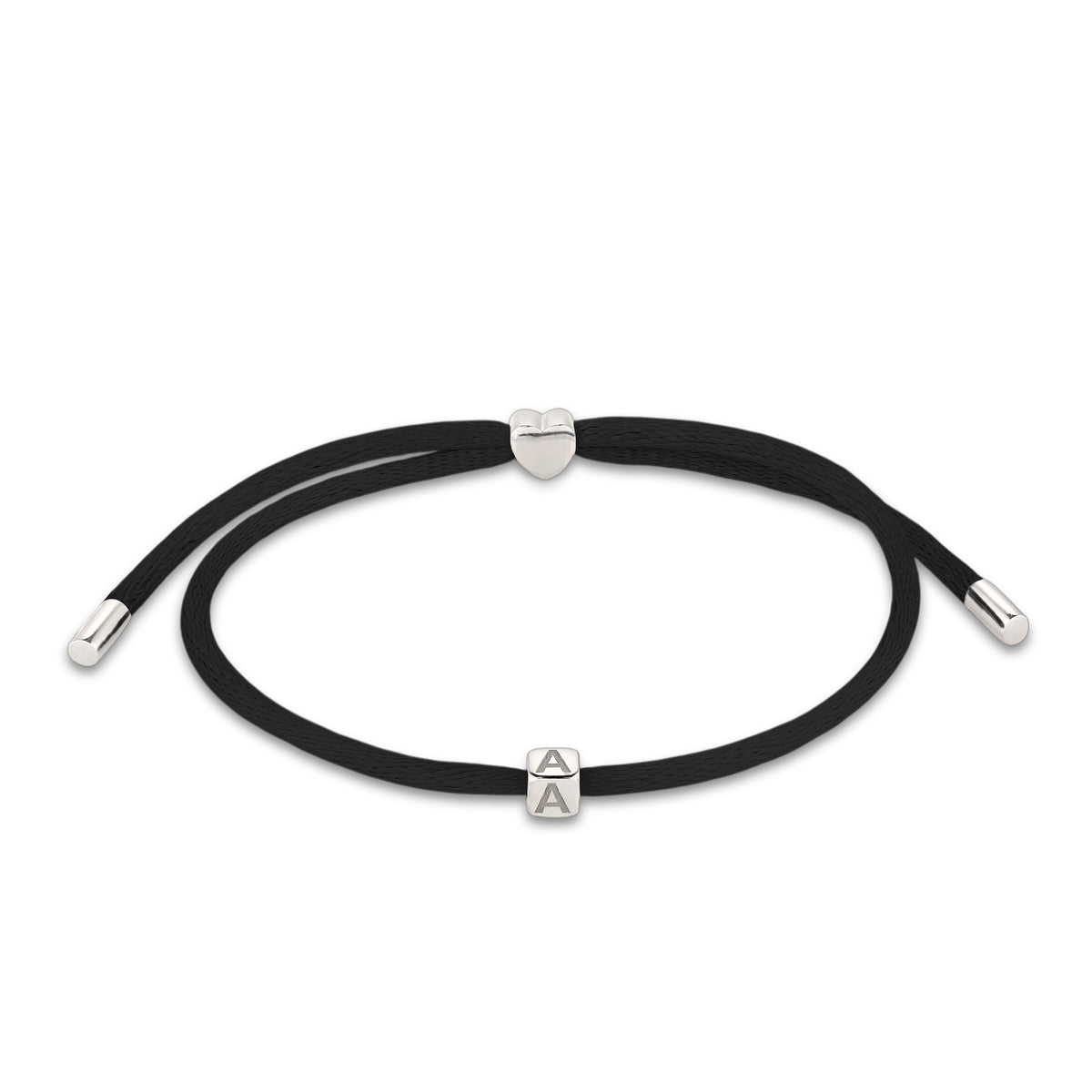 Schwarz - Elli | Armband Buchstabe A | Satin (Schwarz) | 925 Sterling Silber
