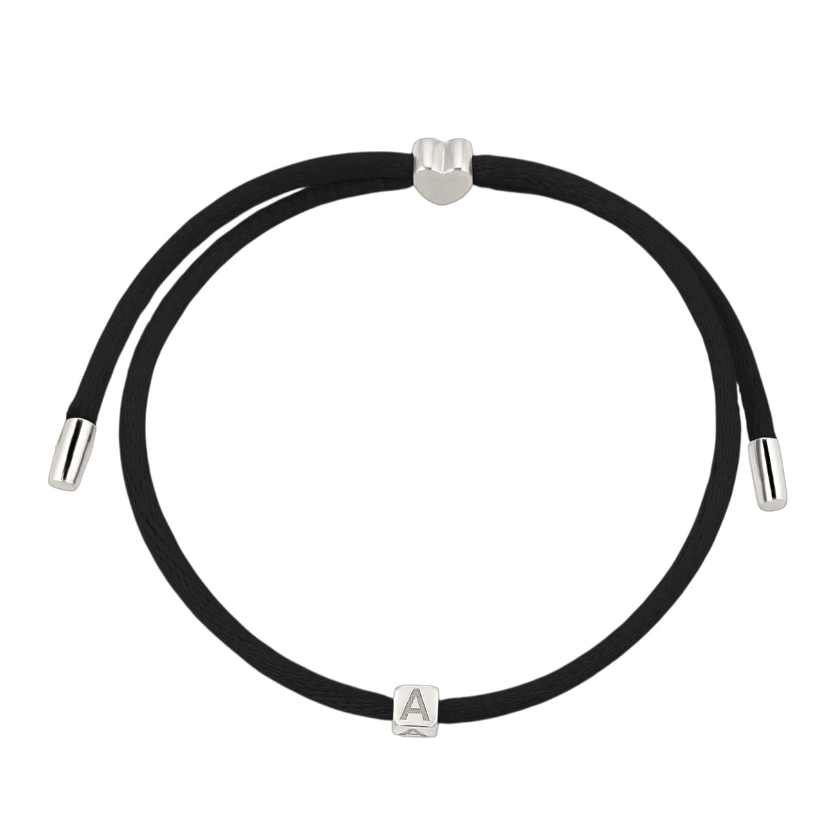 Schwarz - Elli | Armband Buchstabe A | Satin (Schwarz) | 925 Sterling Silber