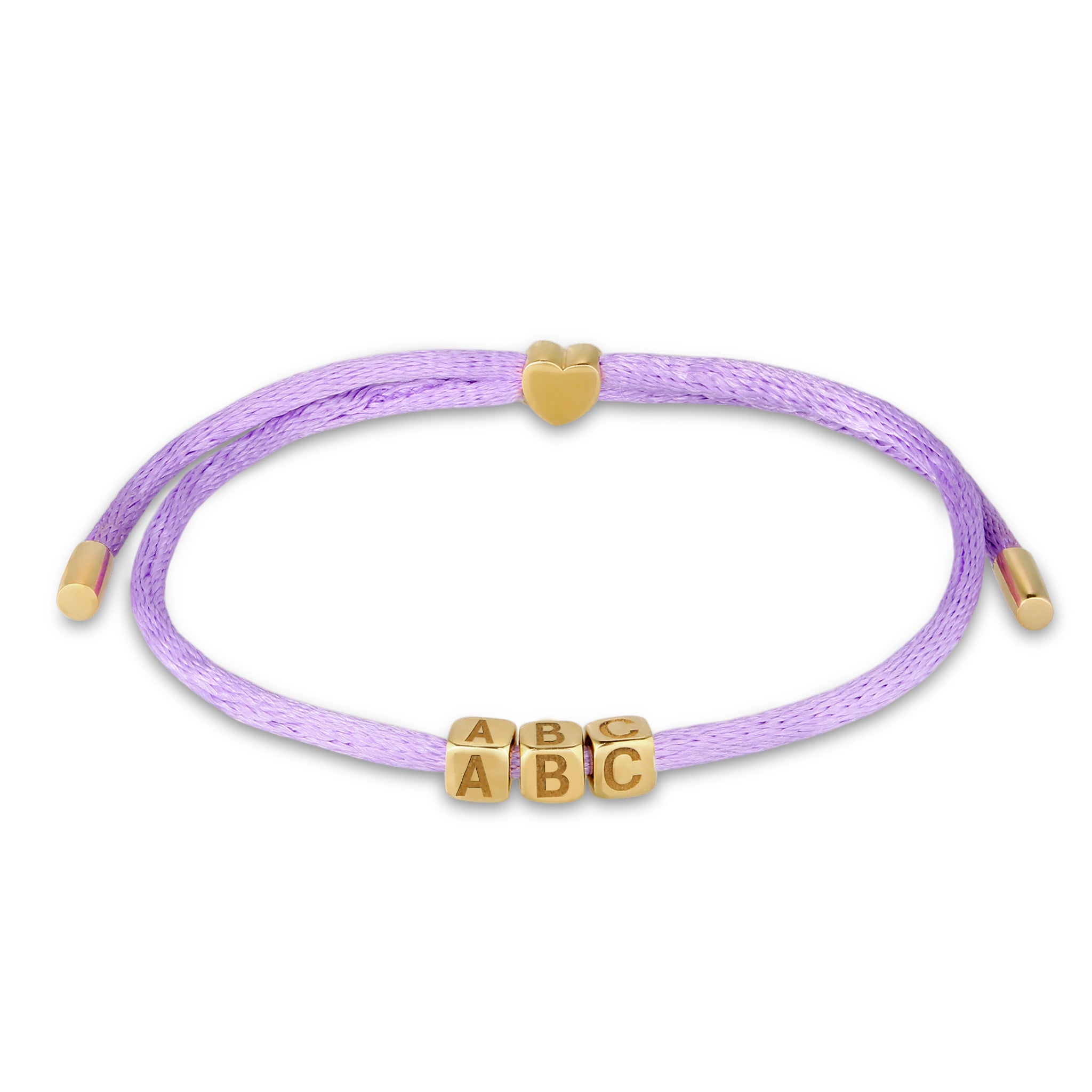 Lila - Elli | Armband 3x Würfel Gravur | Satin (Lila) | 925 Sterling Silber vergoldet