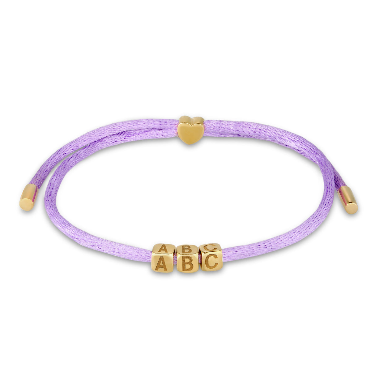 Lila - Elli | Armband 3x Würfel Gravur | Satin (Lila) | 925 Sterling Silber vergoldet