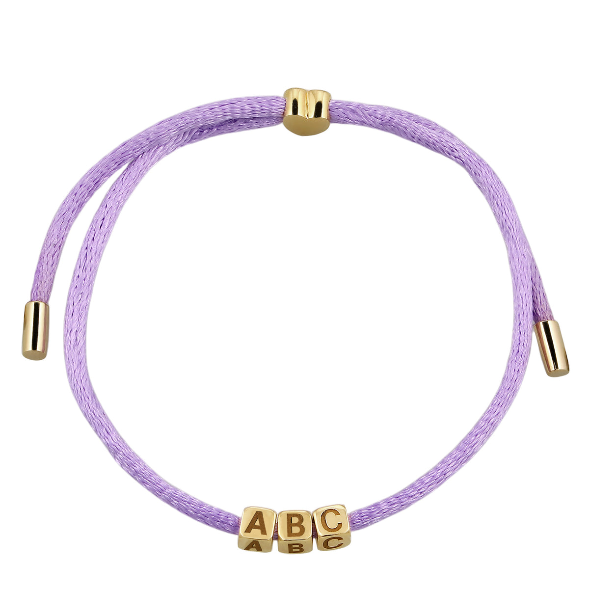 Lila - Elli | Armband 3x Würfel Gravur | Satin (Lila) | 925 Sterling Silber vergoldet