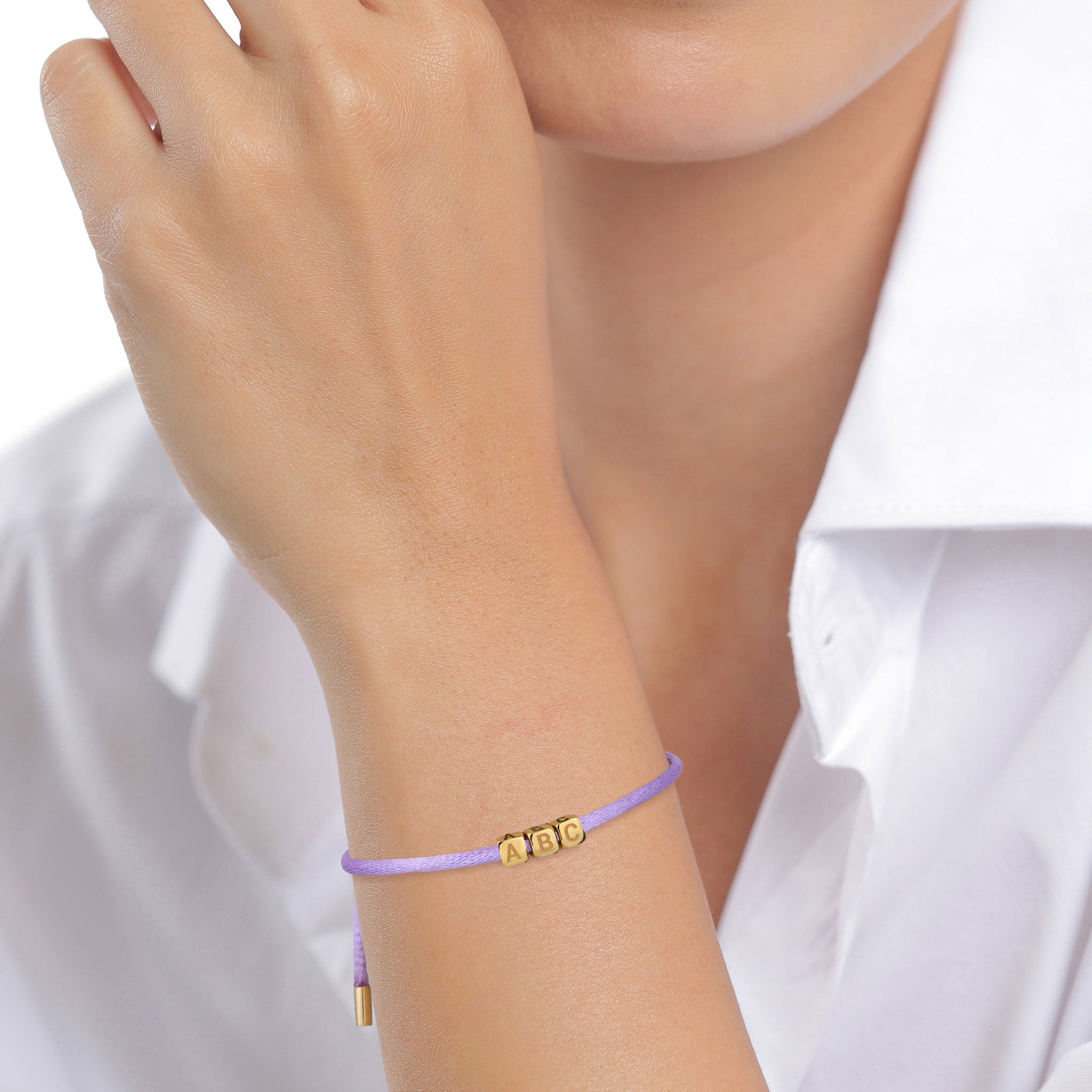 Lila - Elli | Armband Satin Schriftzug Herz | 925 Sterling Silber vergoldet
